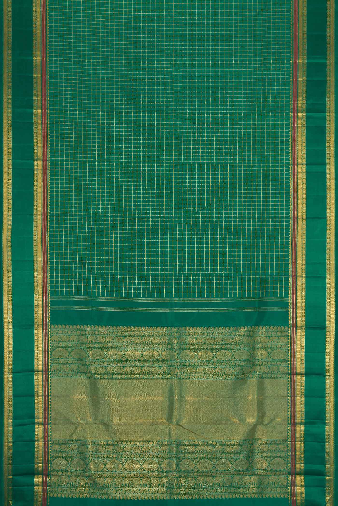 Pure Silk Pure Zari Green Dual Tone Kanjivaram Saree - Image 6