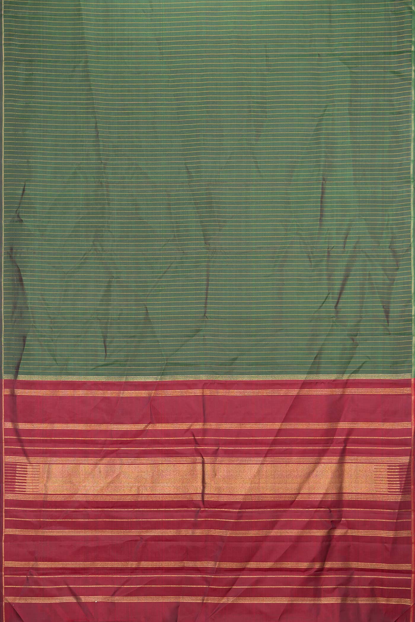 Pure Silk Pure Zari Green Dual Tone Kanchipuram Saree - Image 6