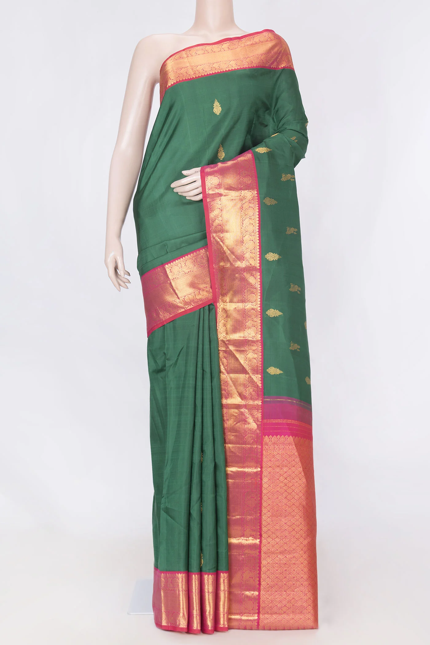 Pure Silk Pure Zari Green Dual Tone Kanjivaram Saree