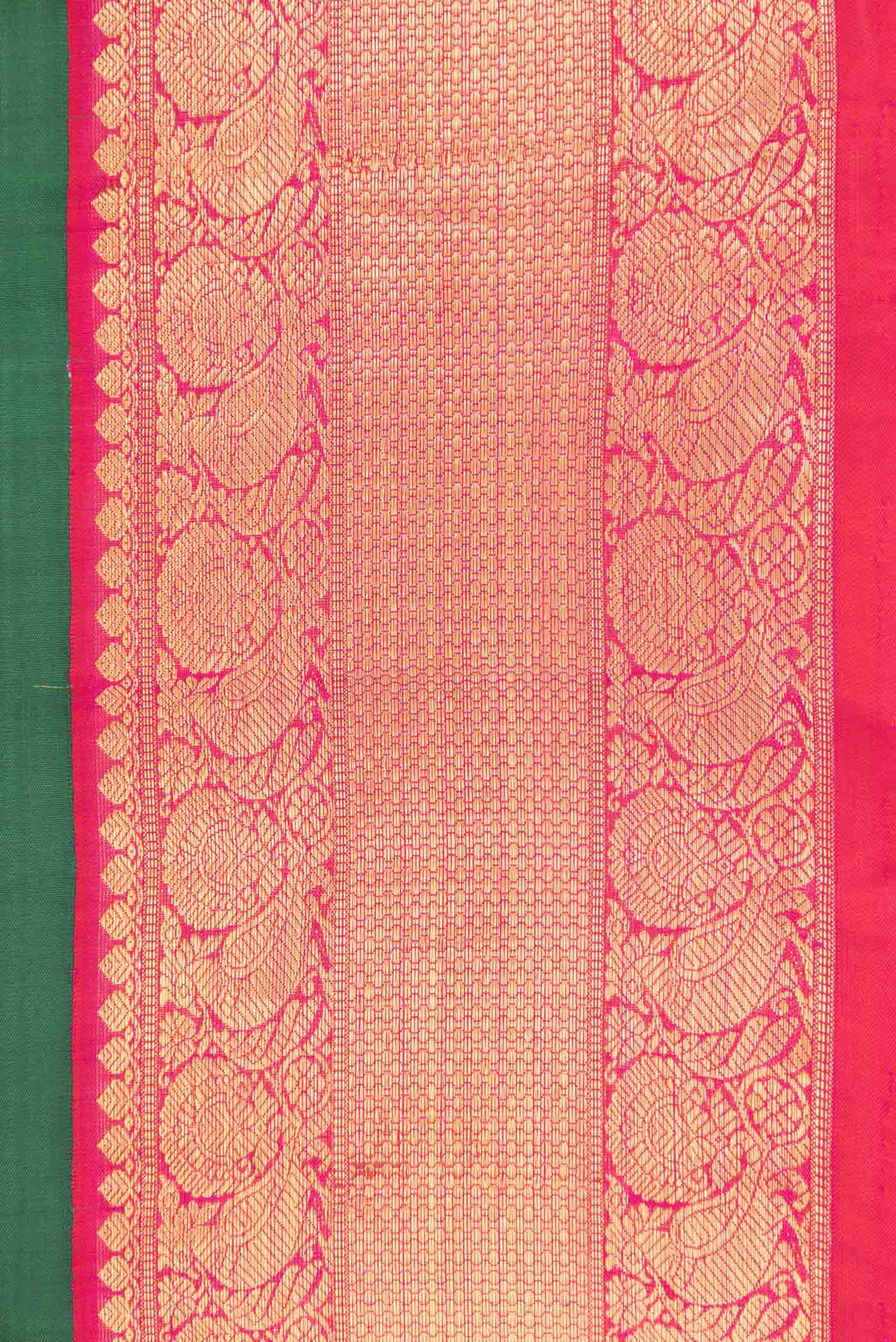 Pure Silk Pure Zari Green Dual Tone Kanjivaram Saree - Image 3