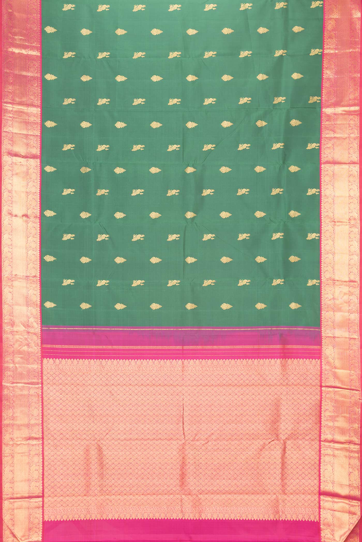 Pure Silk Pure Zari Green Dual Tone Kanjivaram Saree - Image 6