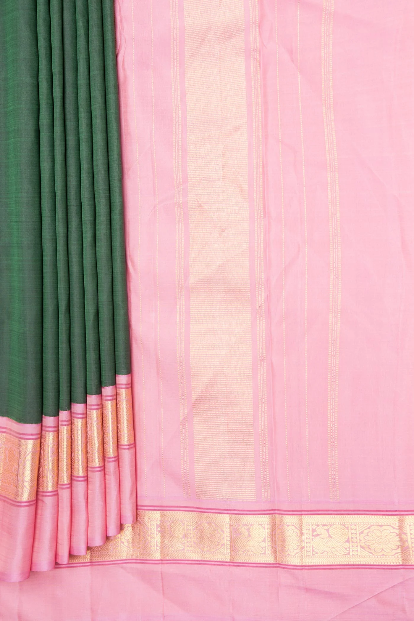 Pure Silk Pure Zari Green Dual Tone Kanjivaram Saree - Image 4