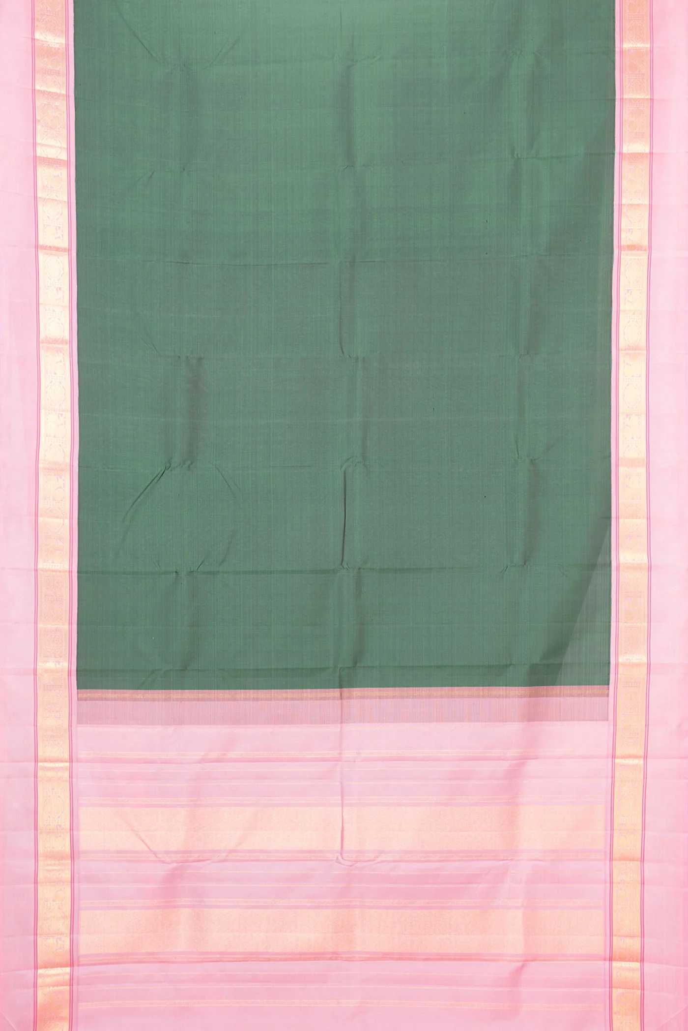 Pure Silk Pure Zari Green Dual Tone Kanjivaram Saree - Image 6