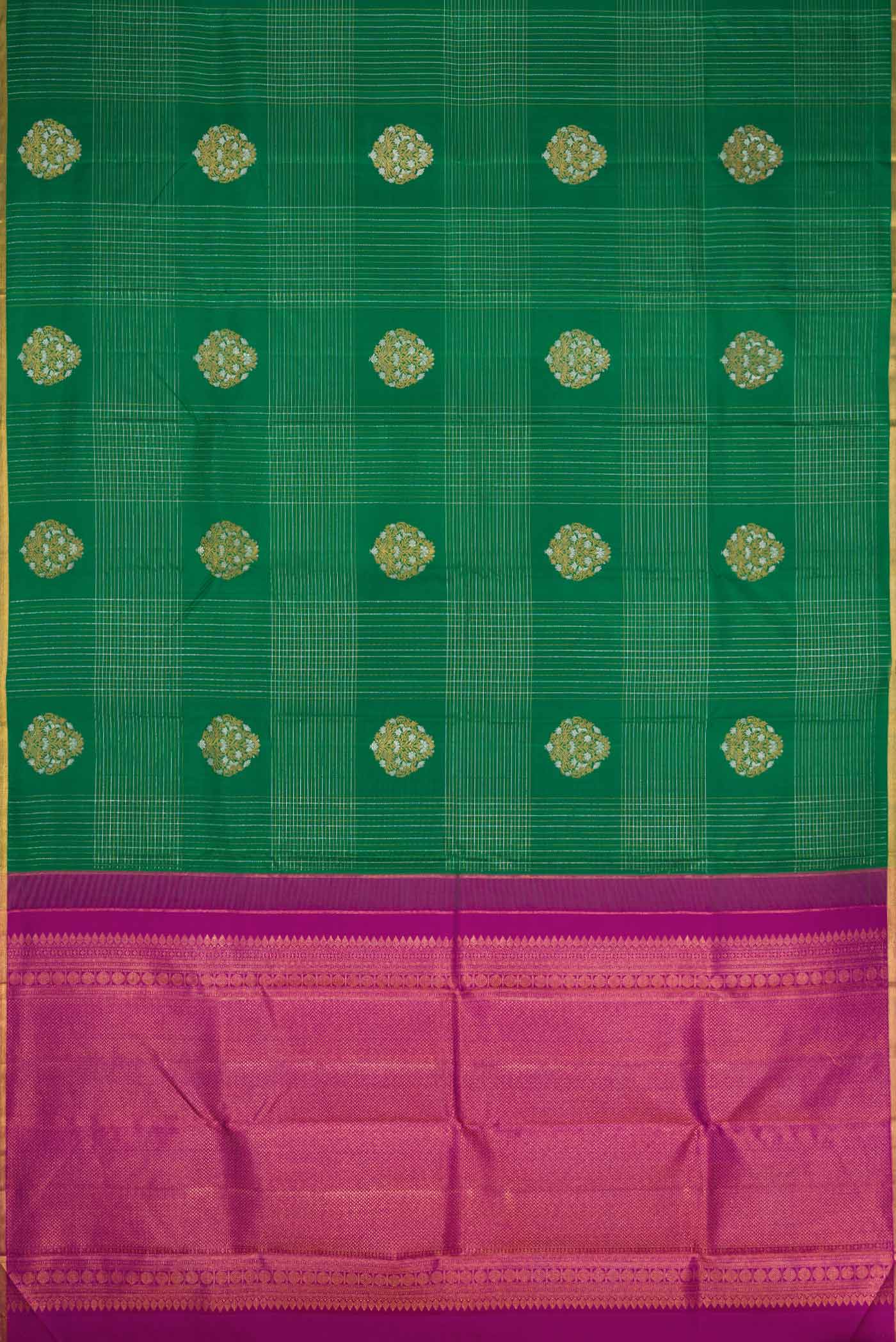 Pure Silk Pure Zari Green Dual Tone Kanjivaram Saree - Image 6