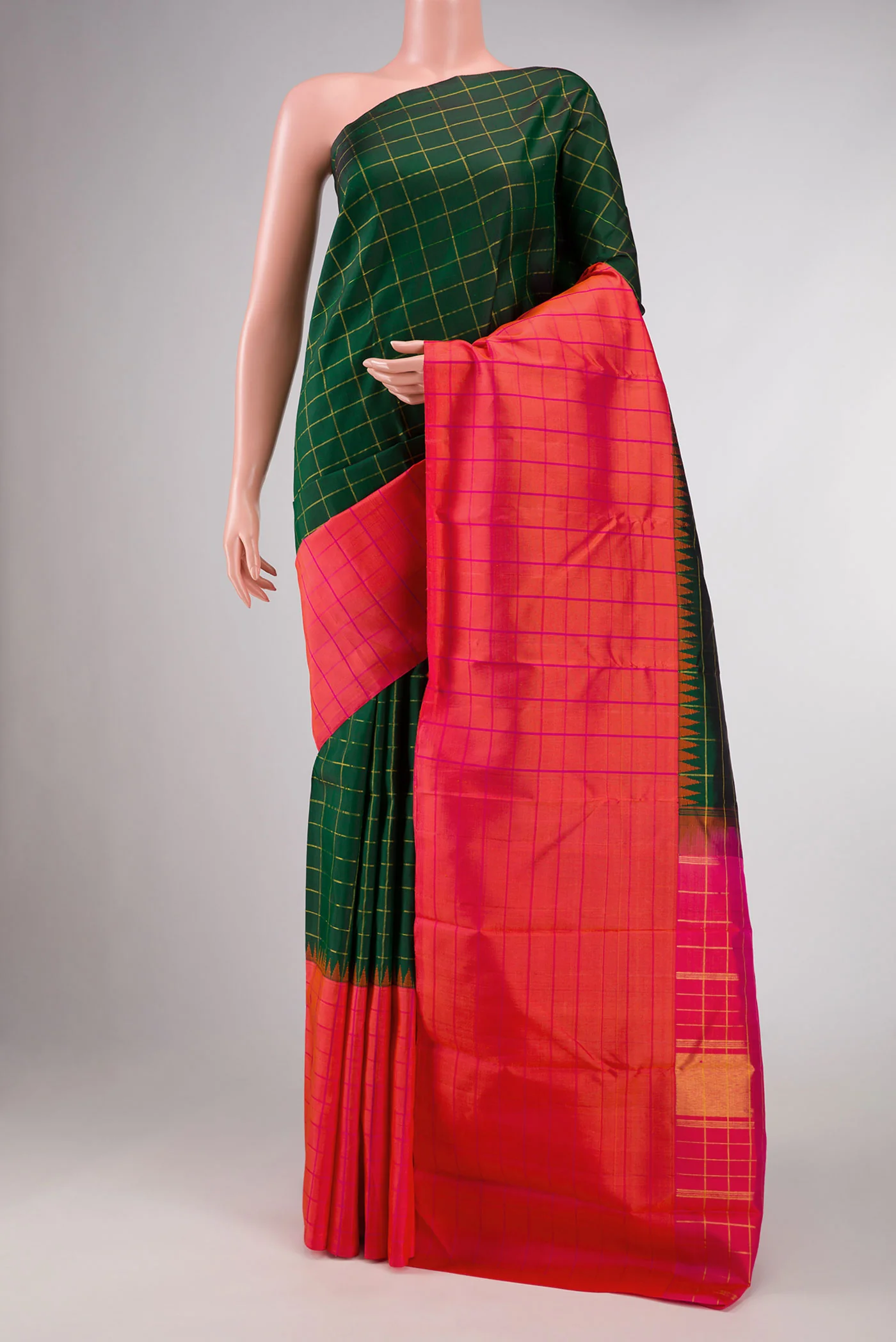 Pure Silk Pure Zari Green Dual Tone Kanchipuram Saree