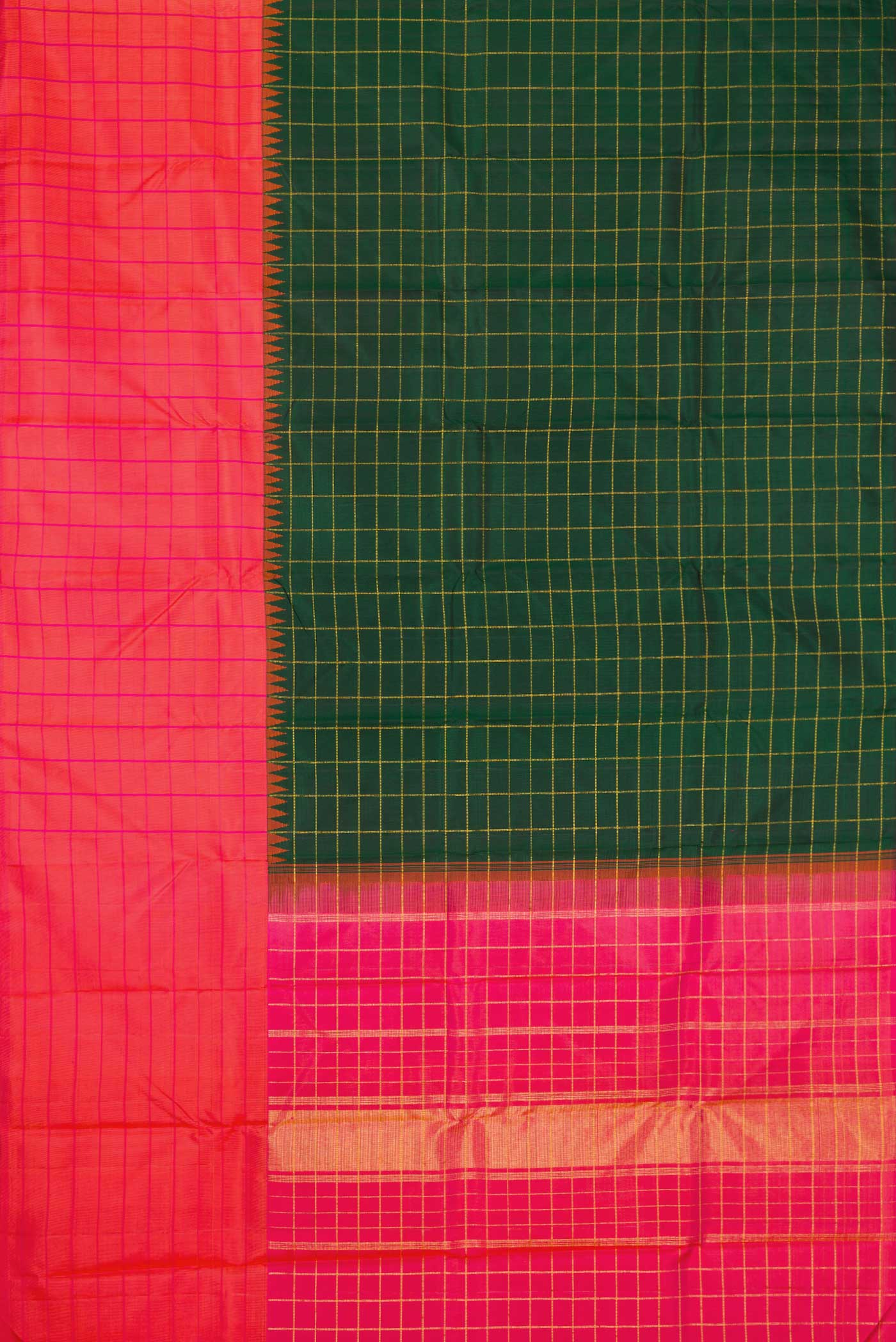 Pure Silk Pure Zari Green Dual Tone Kanchipuram Saree - Image 6