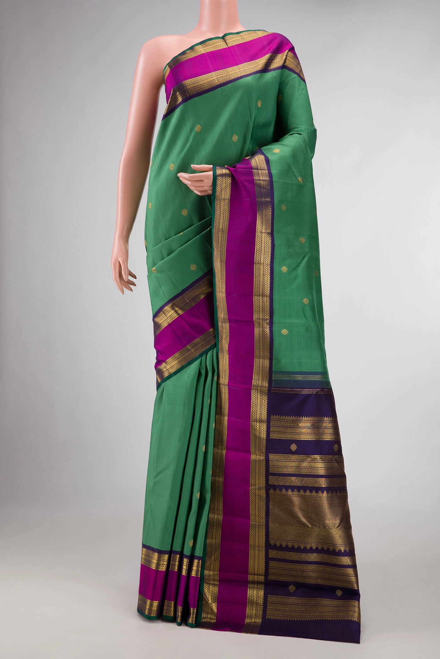 Pure Silk Pure Zari Green Dual Tone Kanjivaram Saree