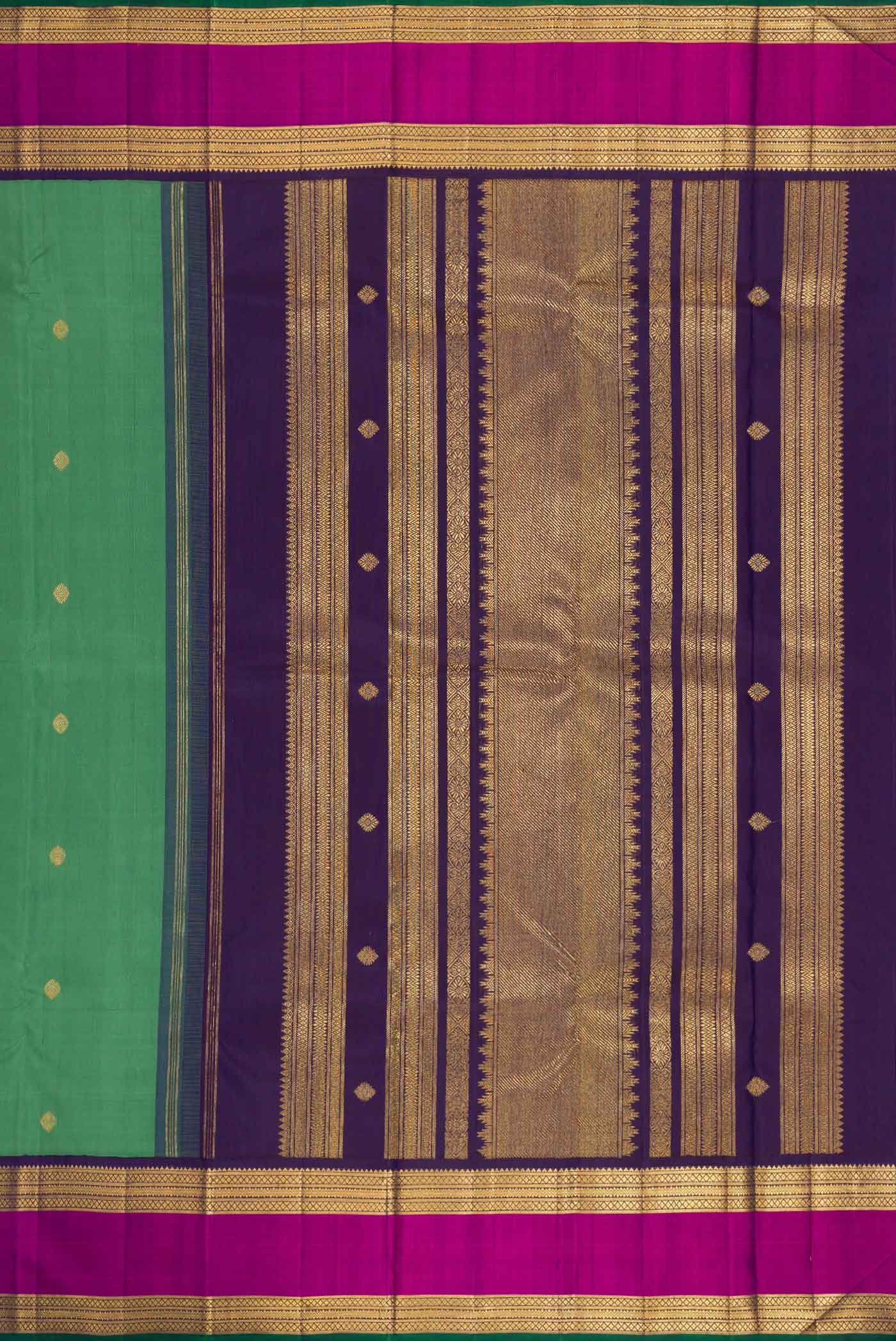 Pure Silk Pure Zari Green Dual Tone Kanjivaram Saree - Image 7