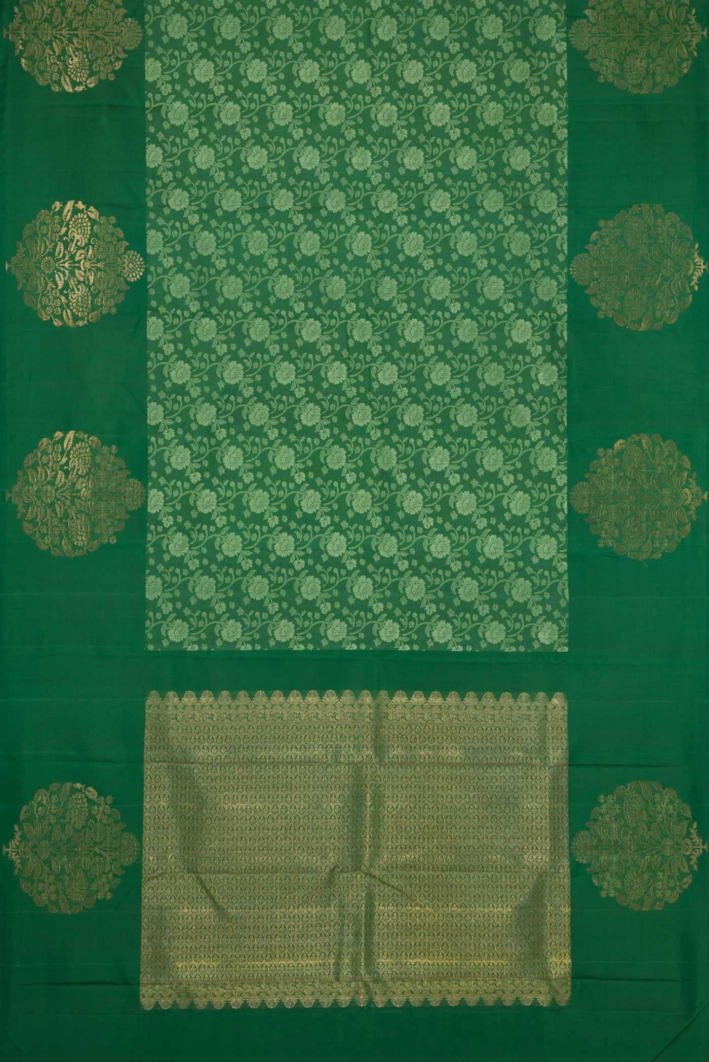 Pure Silk Pure Zari Green Dual Tone Kanjivaram Saree - Image 6