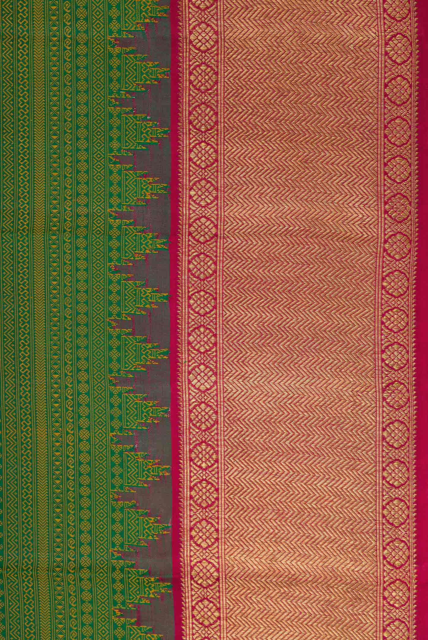 Pure Silk Pure Zari Green Kanjivaram Saree - Image 3