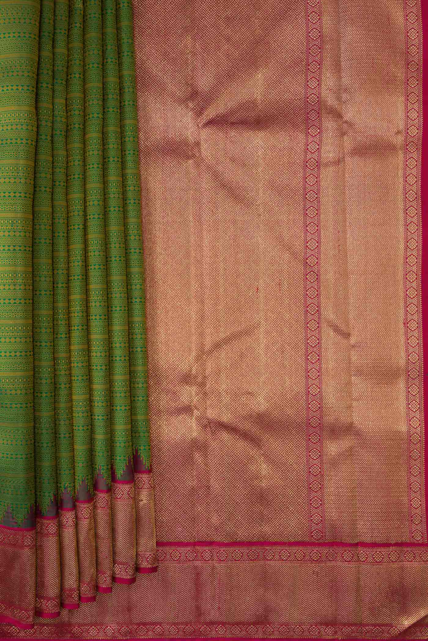 Pure Silk Pure Zari Green Kanjivaram Saree - Image 4