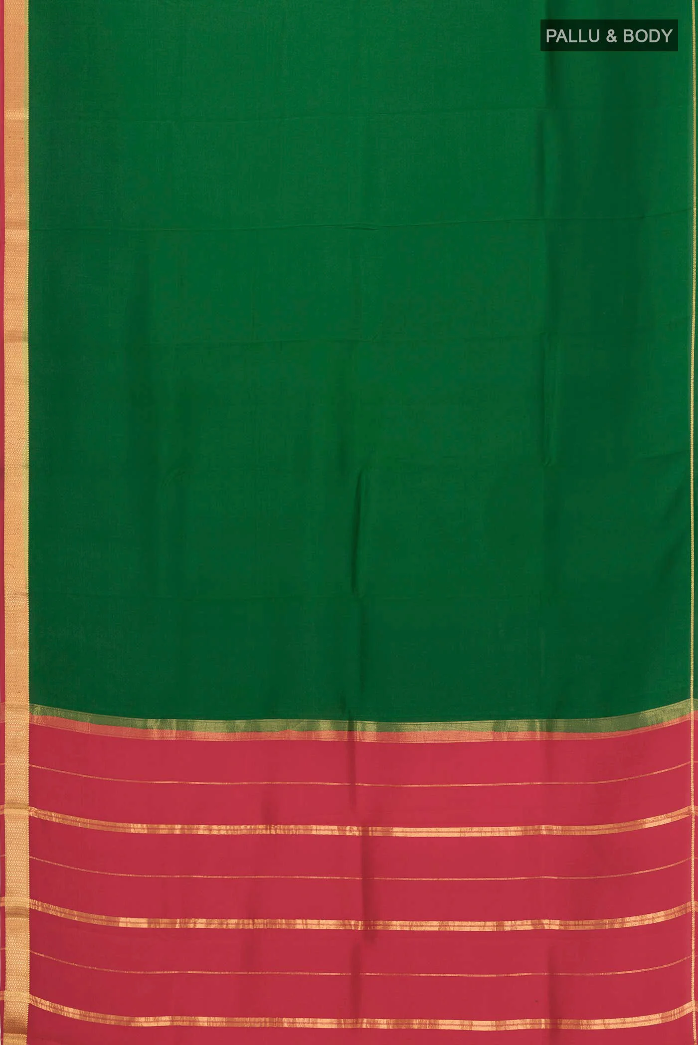 Pure Silk Pure Zari Green Mysore Crepe Saree - Image 6
