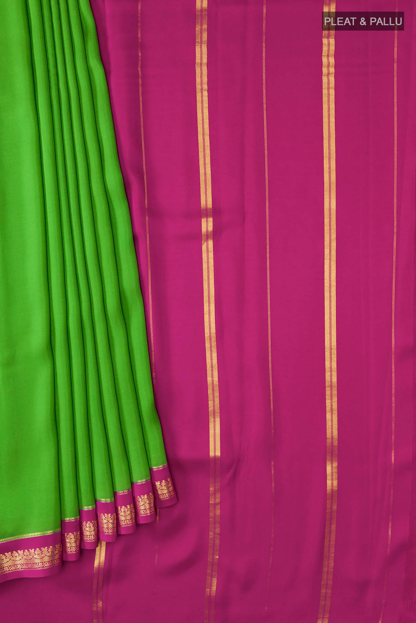 Pure Silk Pure Zari Green Mysore Saree - Image 4