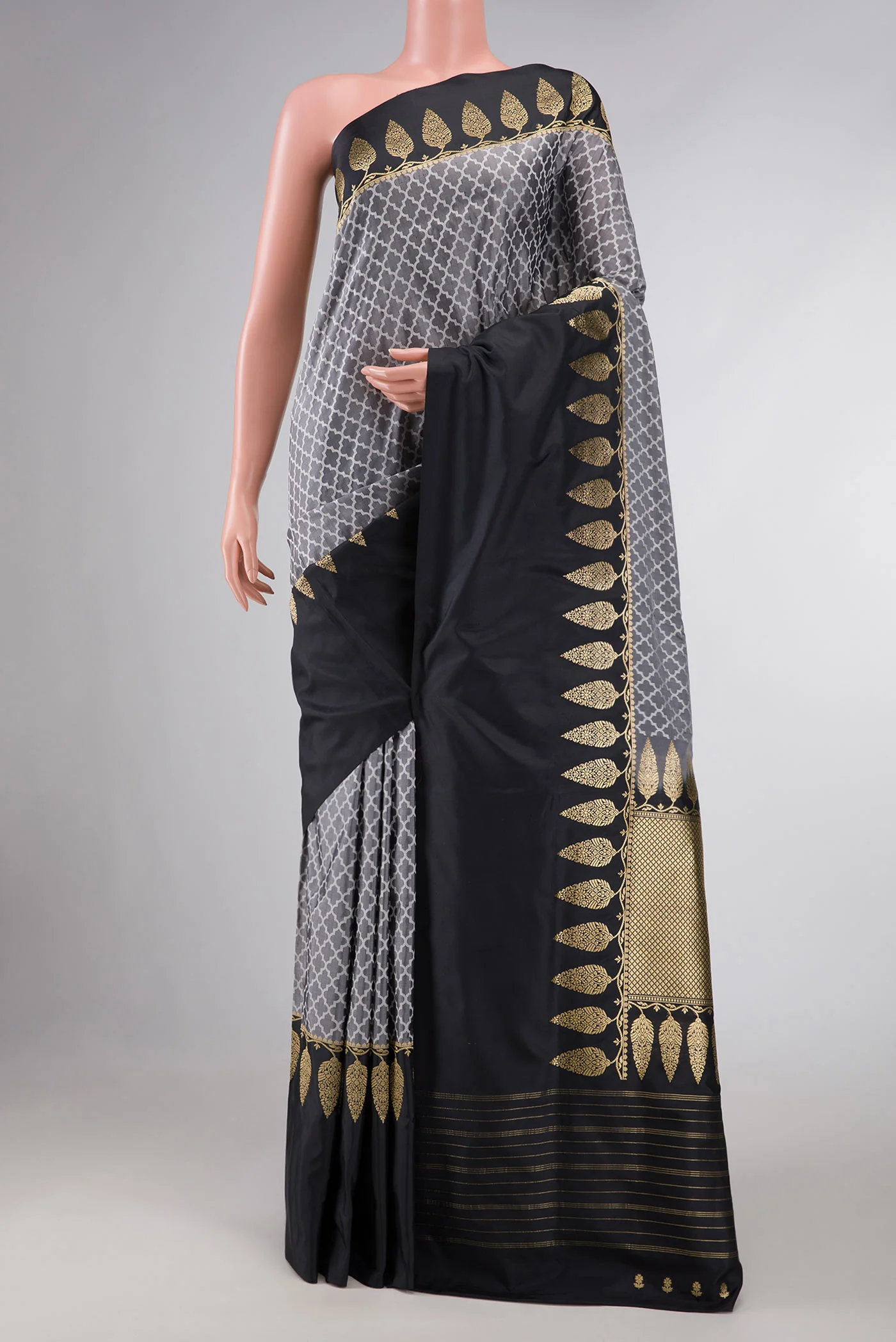 Pure Silk Pure Zari Grey Dual Tone Banarasi Saree