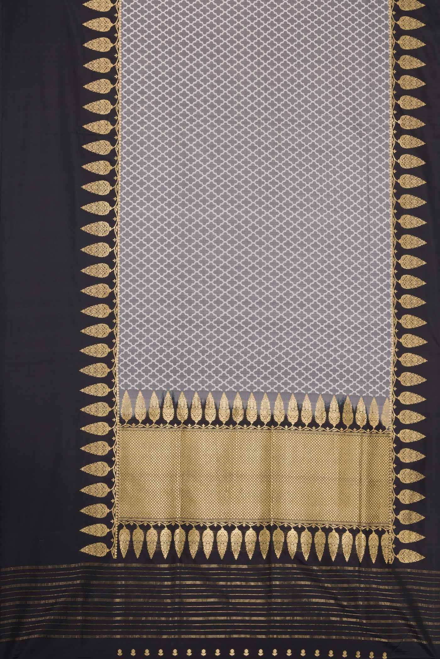 Pure Silk Pure Zari Grey Dual Tone Banarasi Saree - Image 6