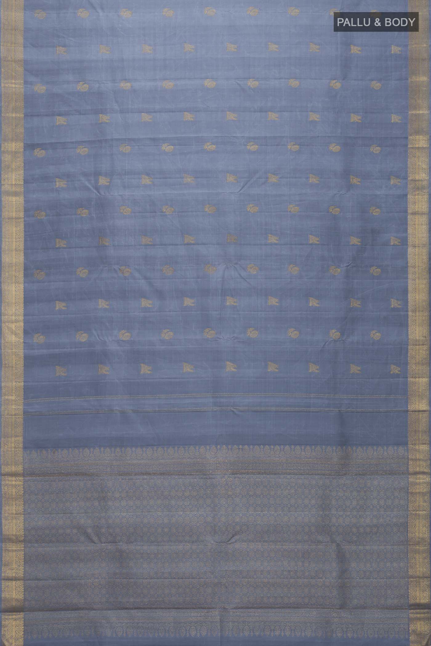 Pure Silk Pure Zari Grey Kanchipuram Saree - Image 6