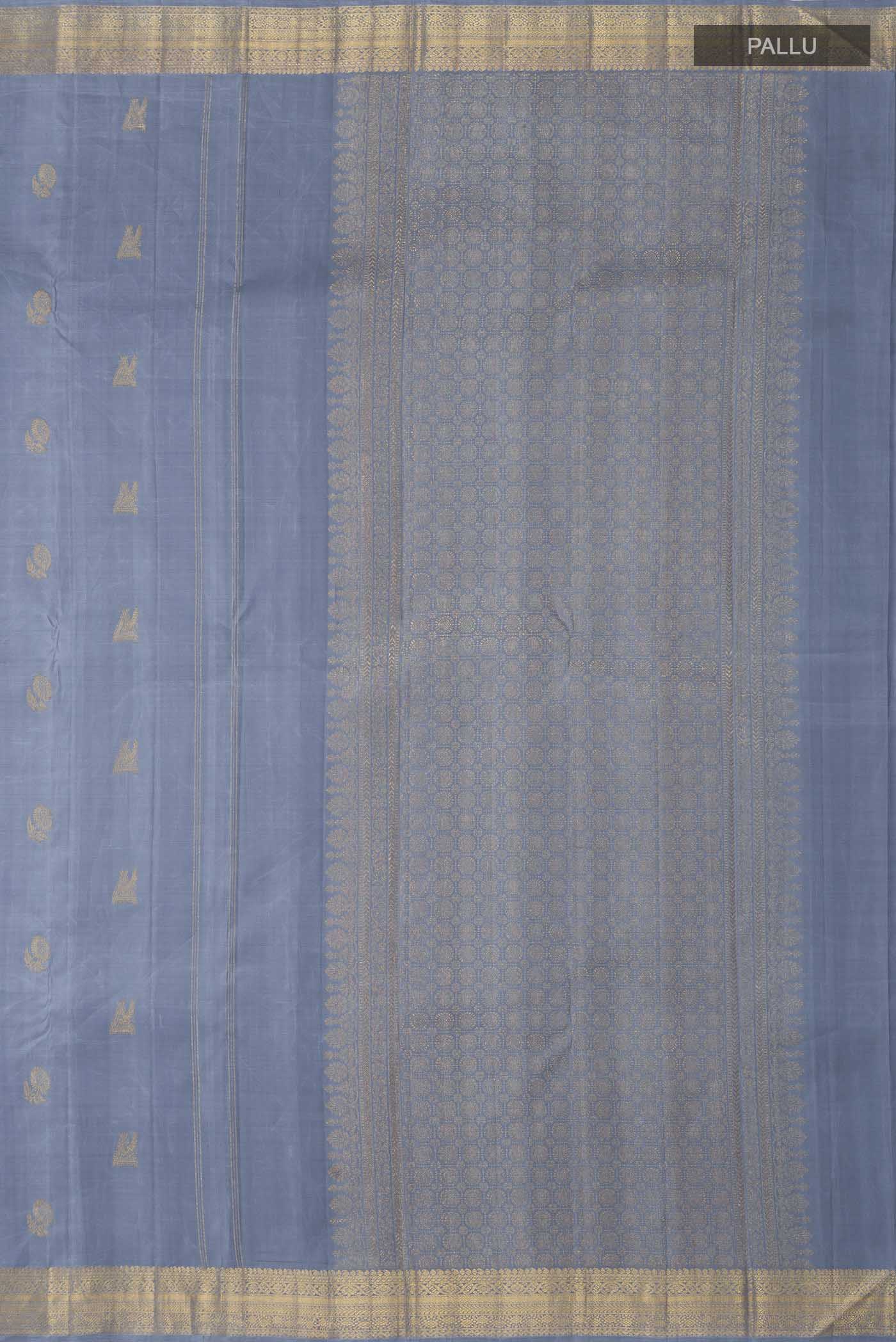 Pure Silk Pure Zari Grey Kanchipuram Saree - Image 7