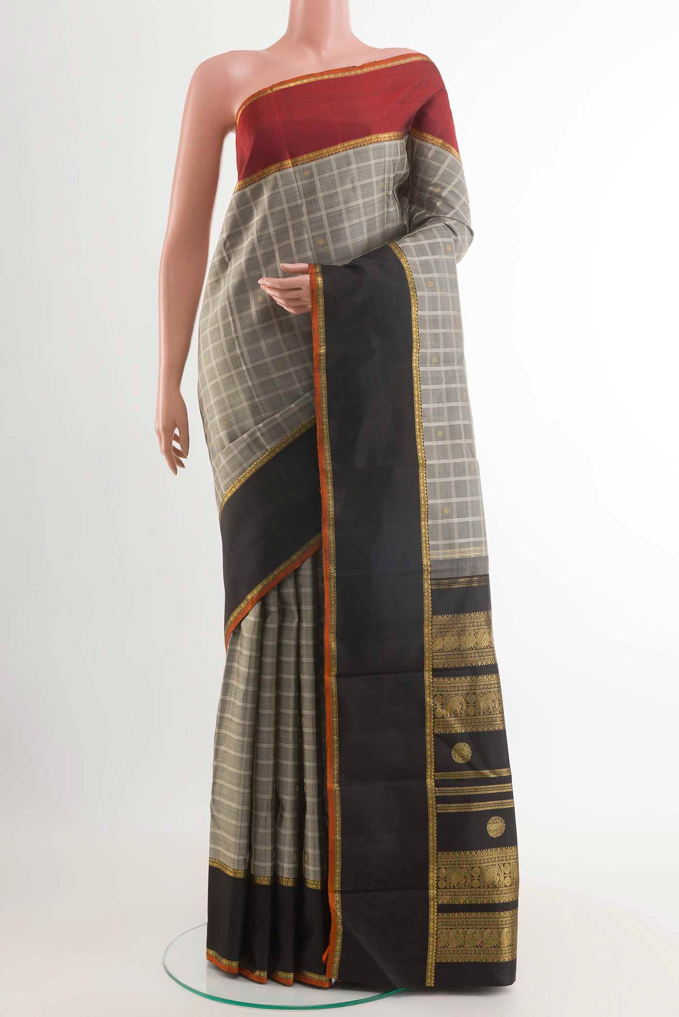 Pure Silk Pure Zari Grey Kanchipuram Saree