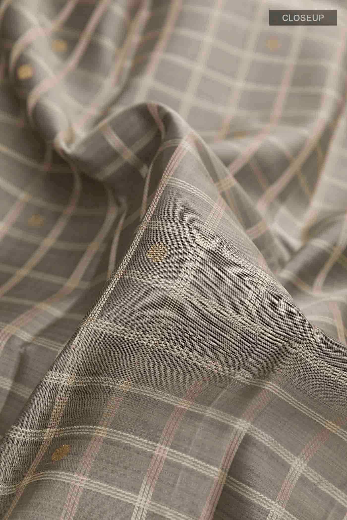 Pure Silk Pure Zari Grey Kanchipuram Saree - Image 2