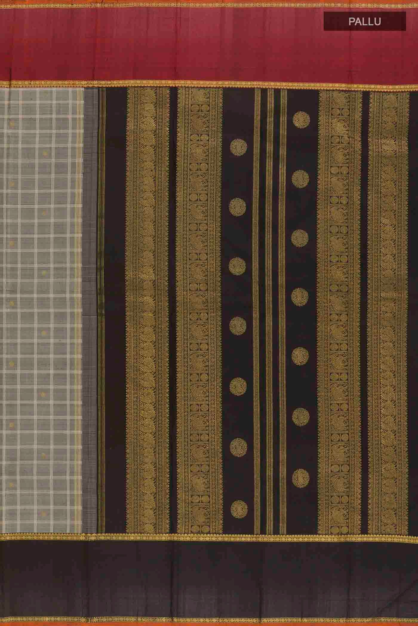 Pure Silk Pure Zari Grey Kanchipuram Saree - Image 7