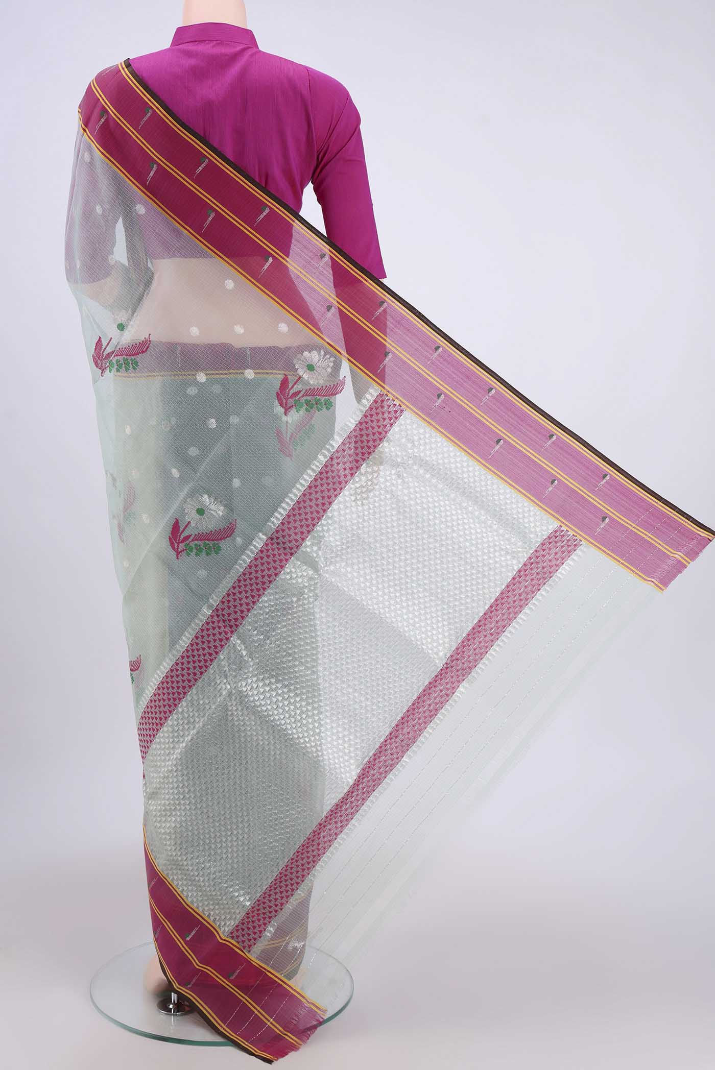 Pure Silk Pure Zari Grey Kota Saree - Image 3