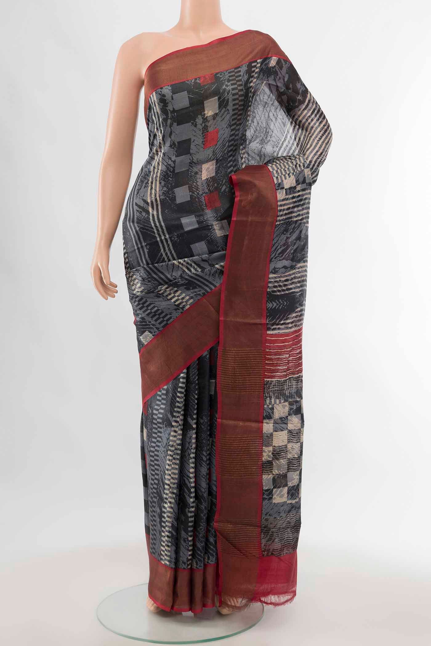 Pure Silk Pure Zari Grey Tussar Saree