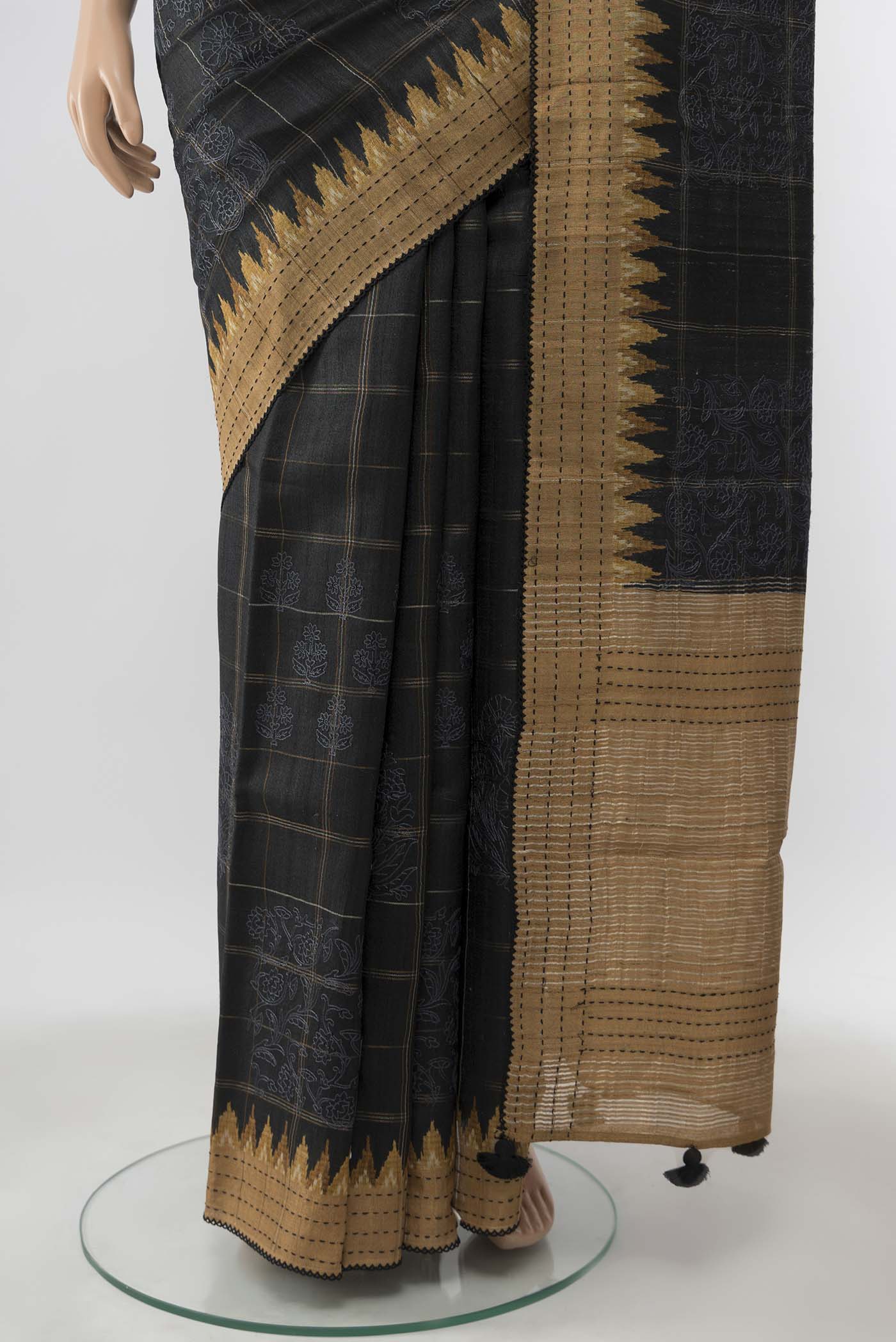 Black Bhagalpuri Tussar Silk Saree - Image 3