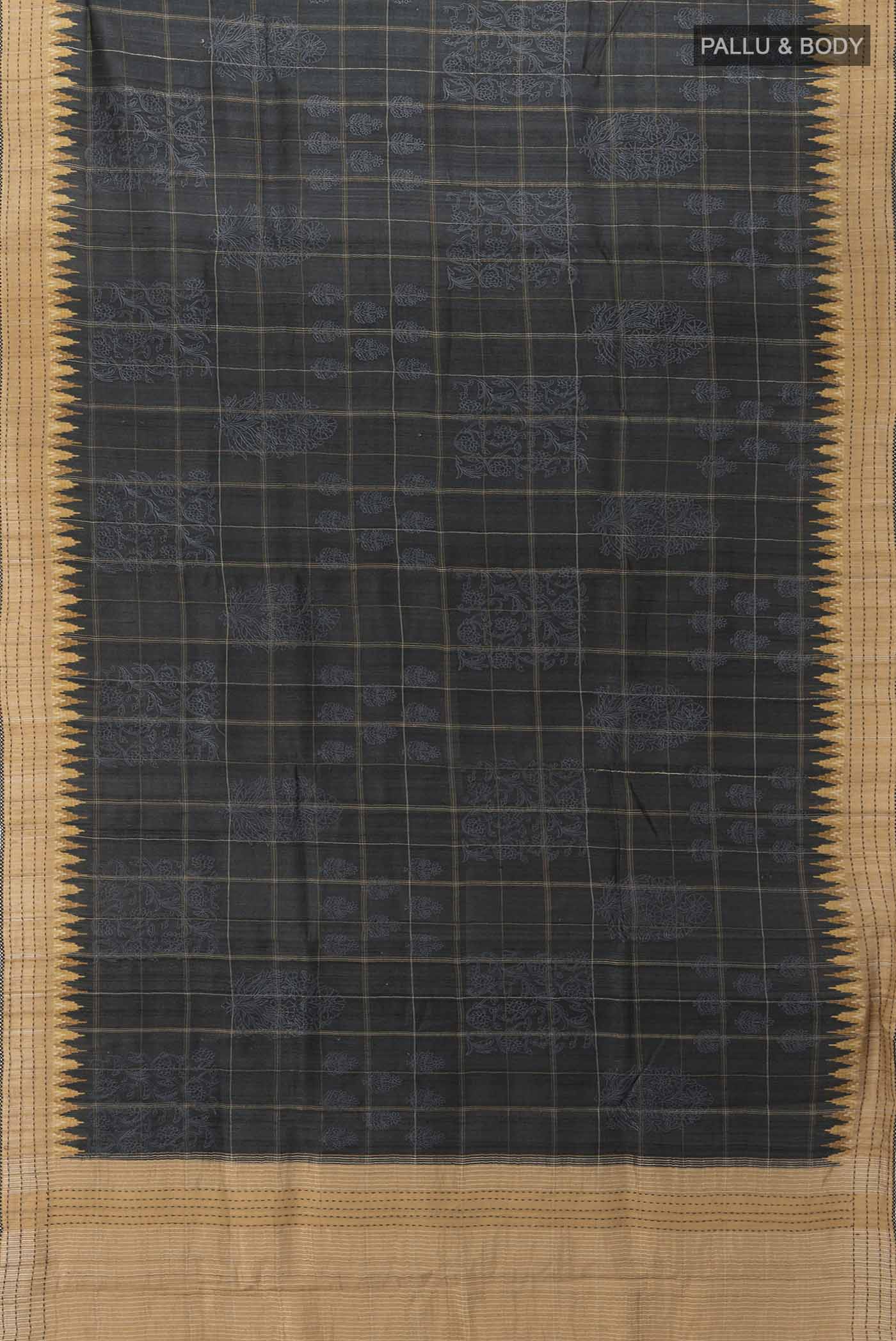 Black Bhagalpuri Tussar Silk Saree - Image 5