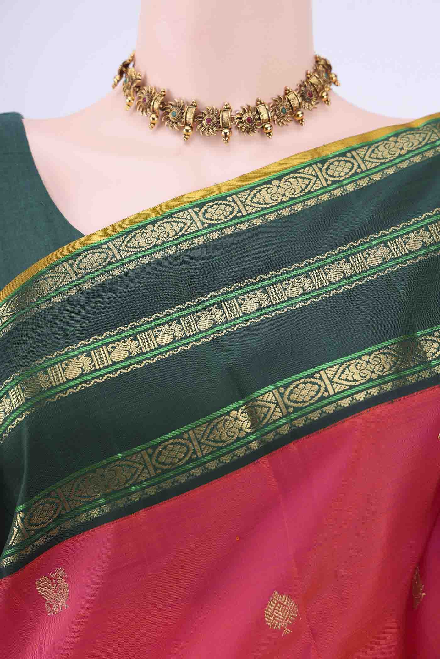 Pure Silk Pure Zari Imperial Pink Dual Tone Kanchipuram Saree - Image 2