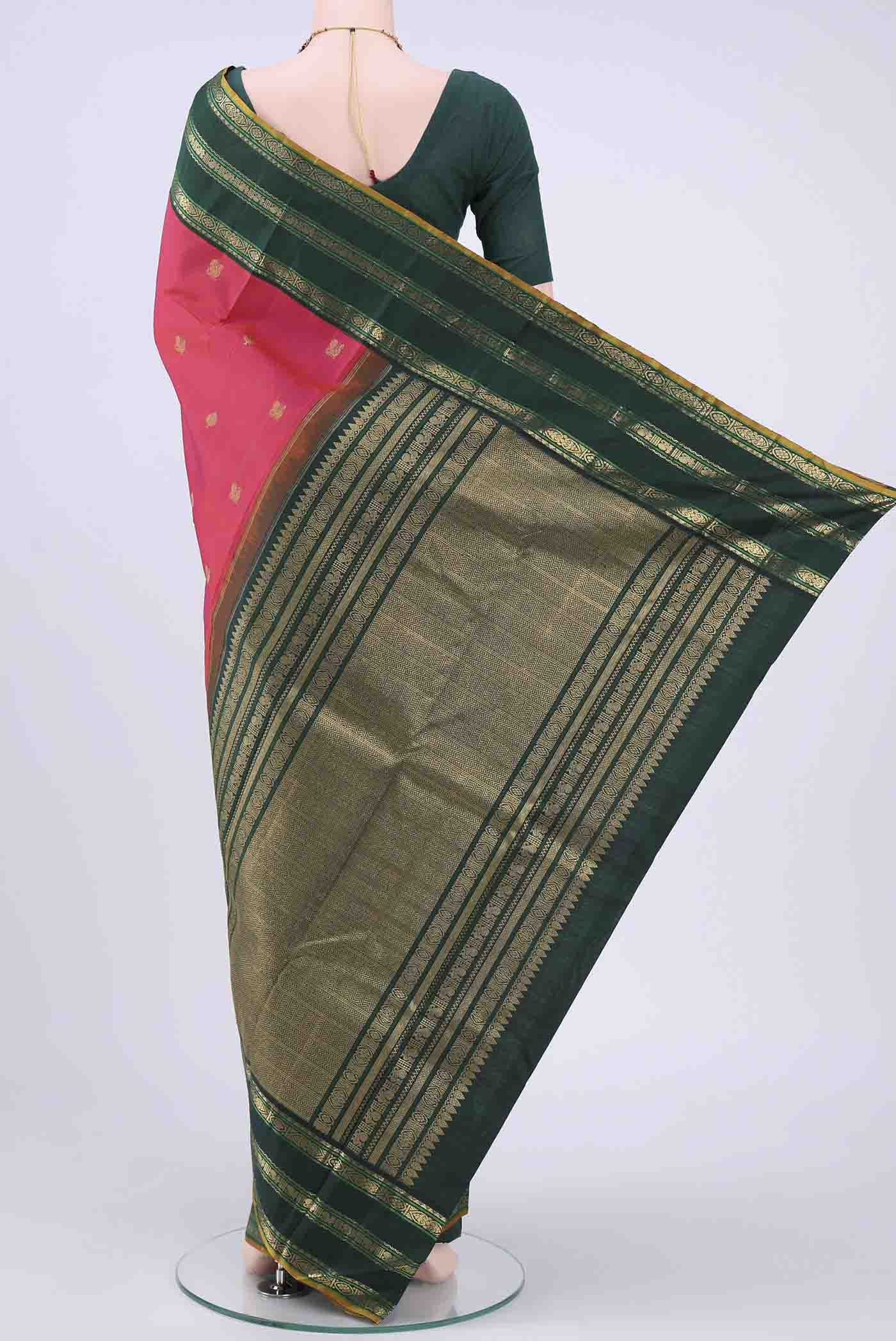 Pure Silk Pure Zari Imperial Pink Dual Tone Kanchipuram Saree - Image 3