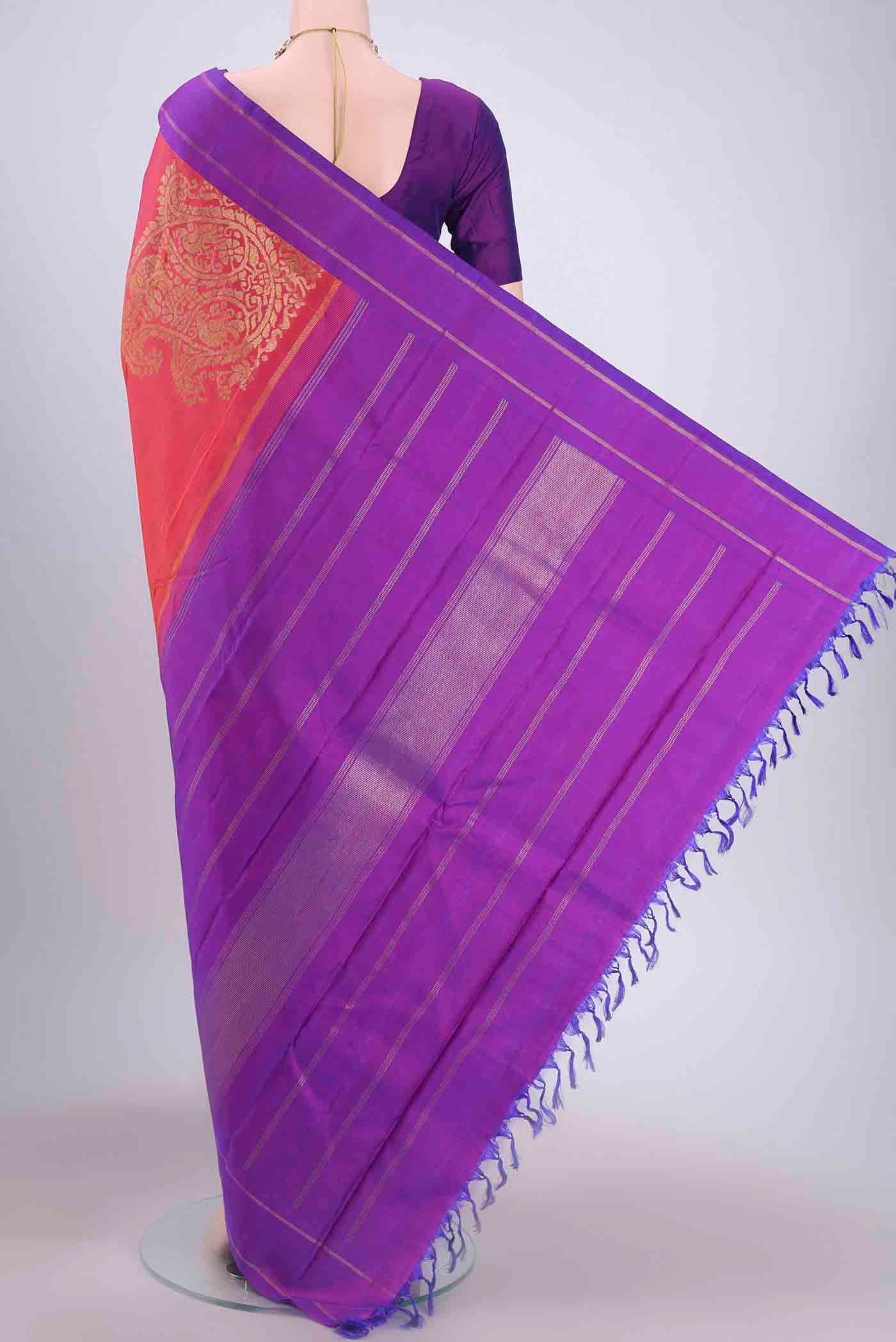 Pure Silk Pure Zari Imperial Pink Kanjivaram Saree - Image 3