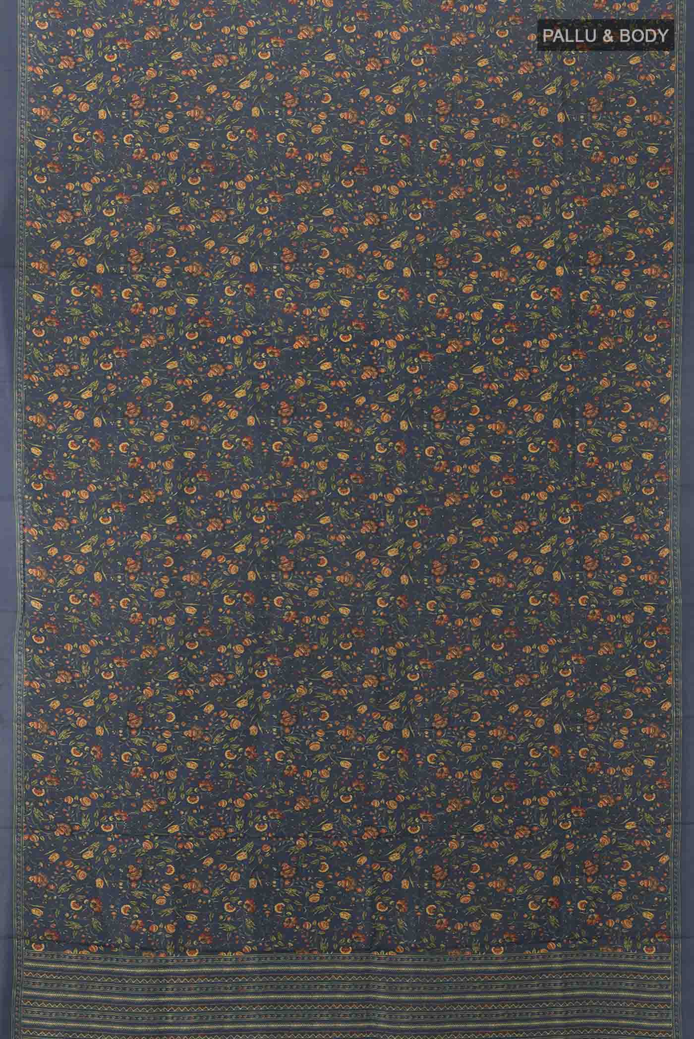Pure Silk Pure Zari Indigo Printed Saree - Image 5