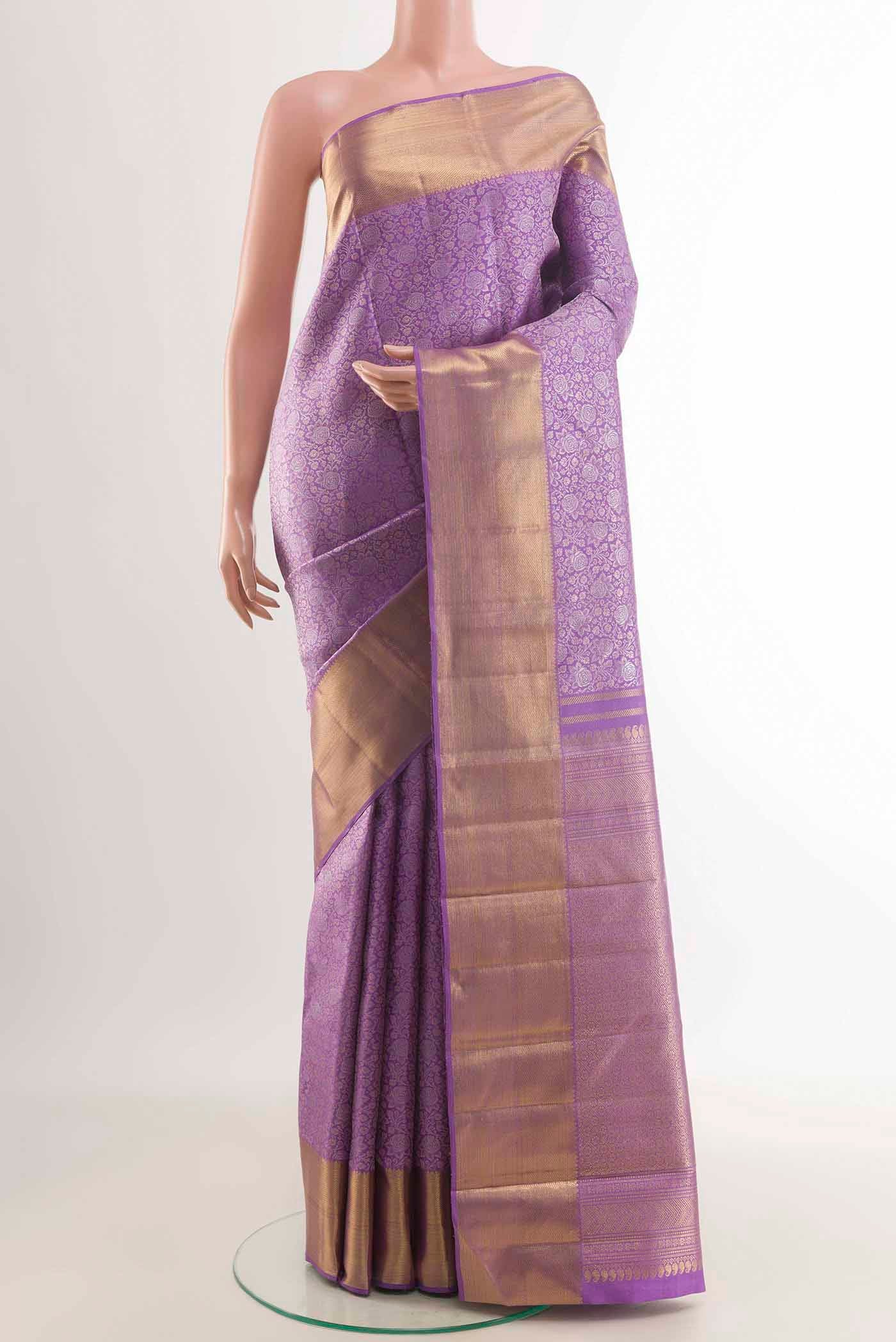 Pure Silk Pure Zari Lavender Kanjivaram Saree