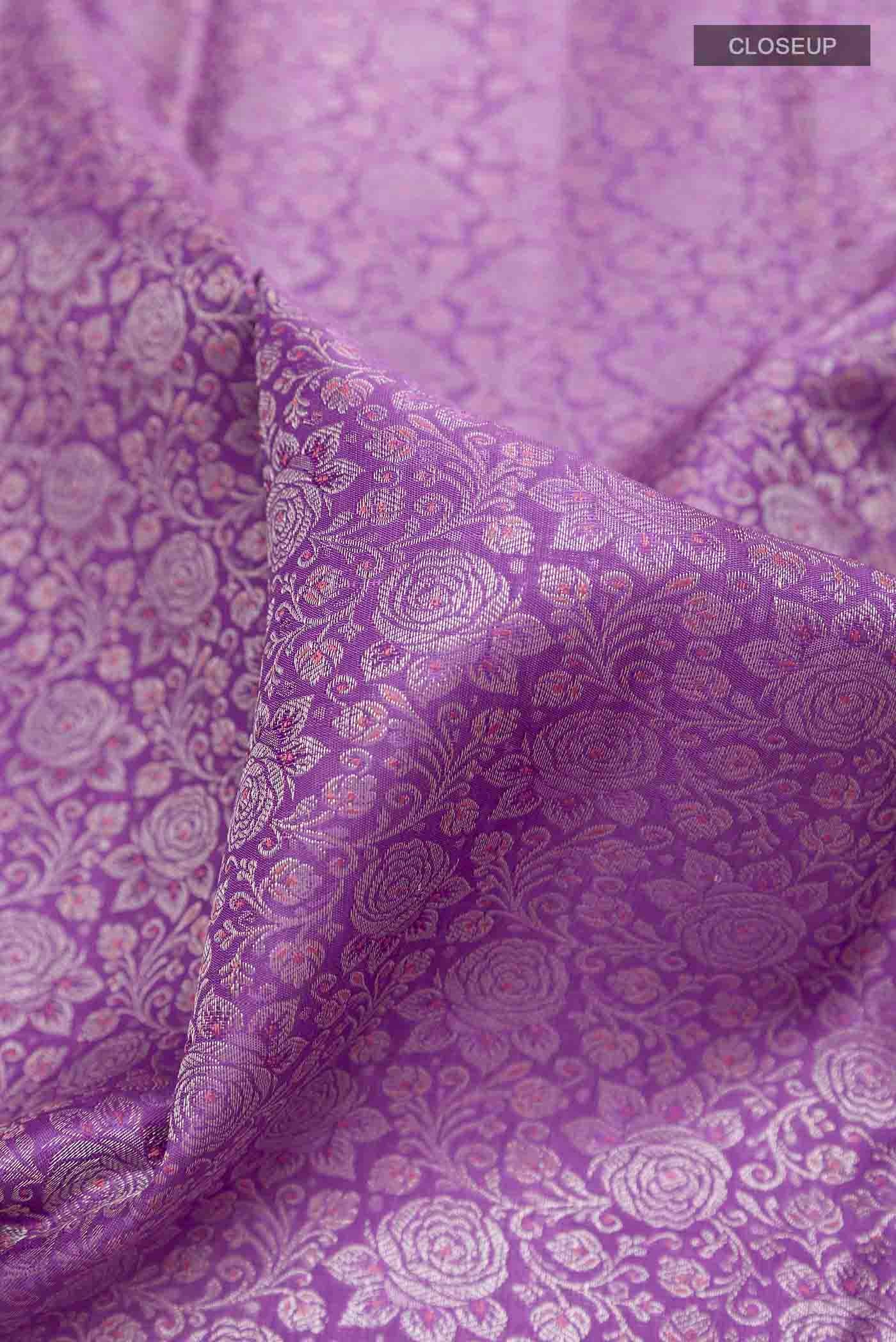 Pure Silk Pure Zari Lavender Kanjivaram Saree - Image 2