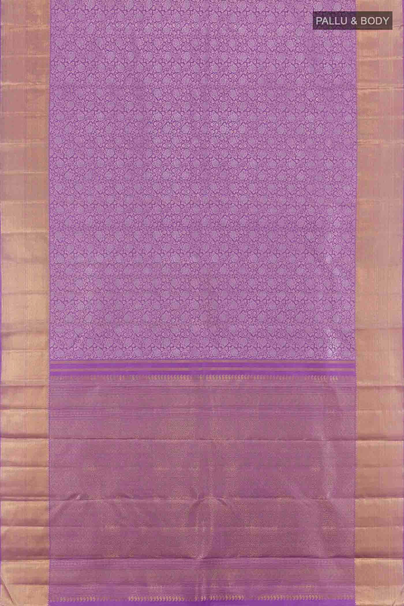 Pure Silk Pure Zari Lavender Kanjivaram Saree - Image 6