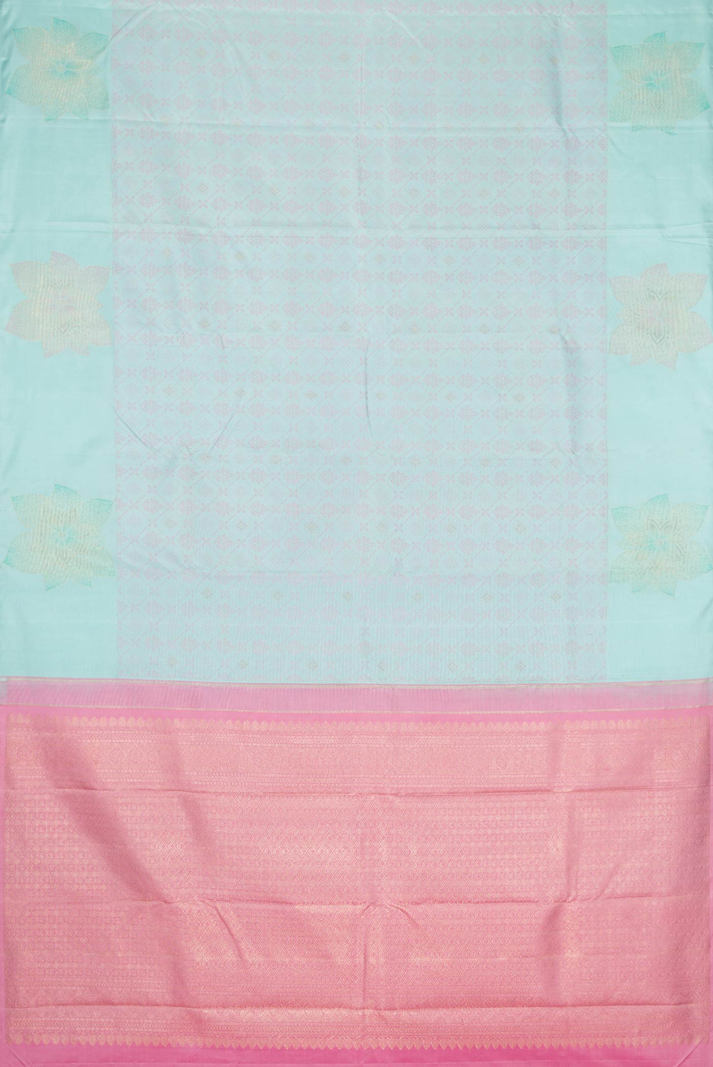 Pure Silk Pure Zari Light Blue Dual Tone Kanchipuram Saree - Image 6