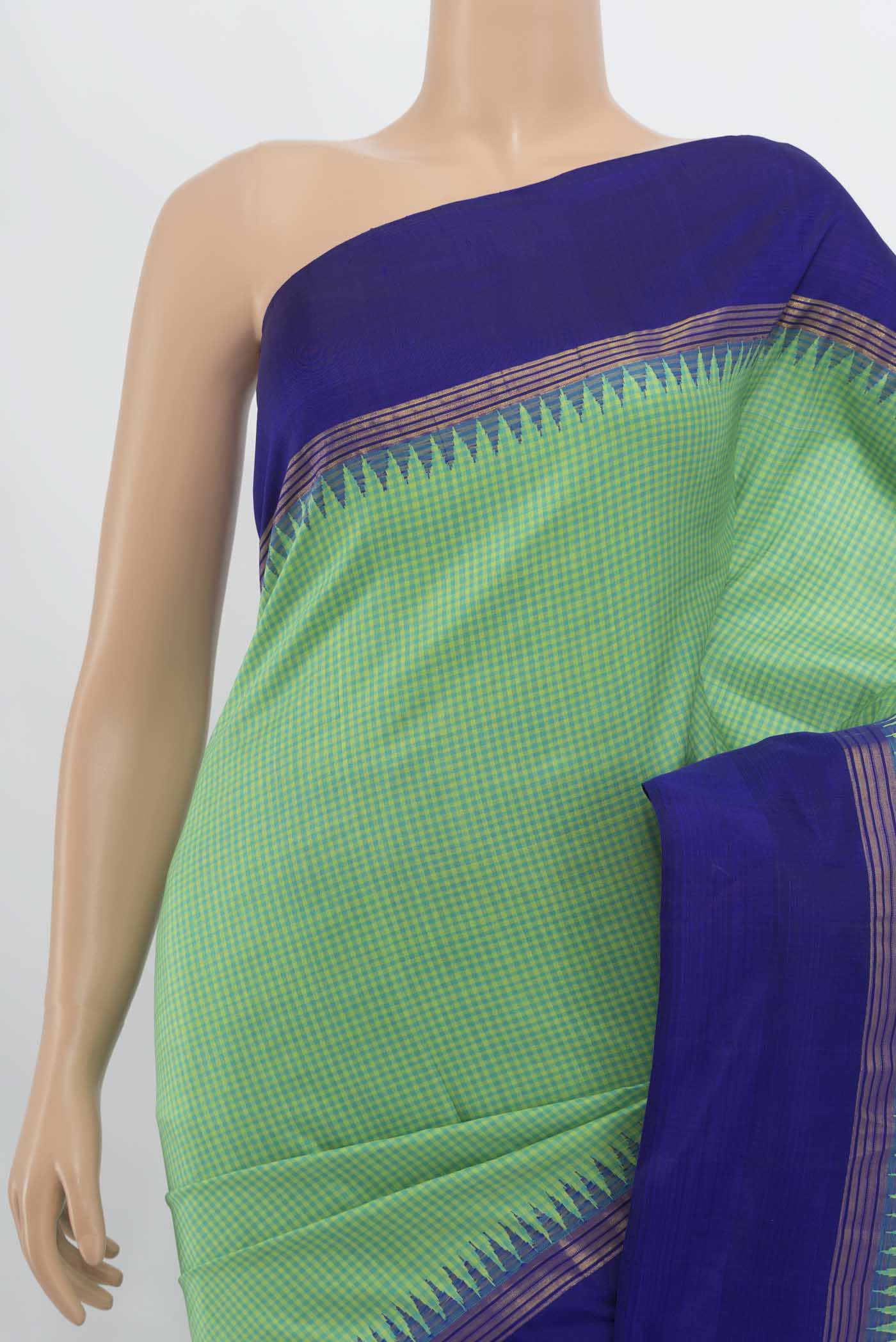 Pure Silk Pure Zari Sea Green Kanjivaram Saree - Image 2
