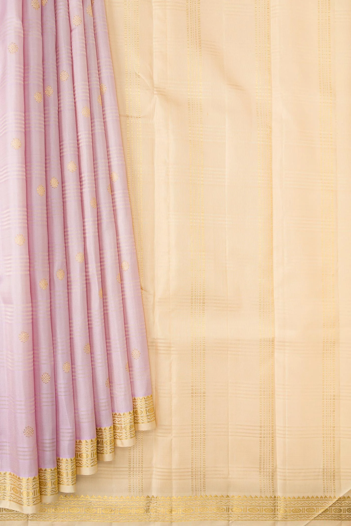 Pure Silk Pure Zari Lilac Dual Tone Kanchipuram Saree - Image 4