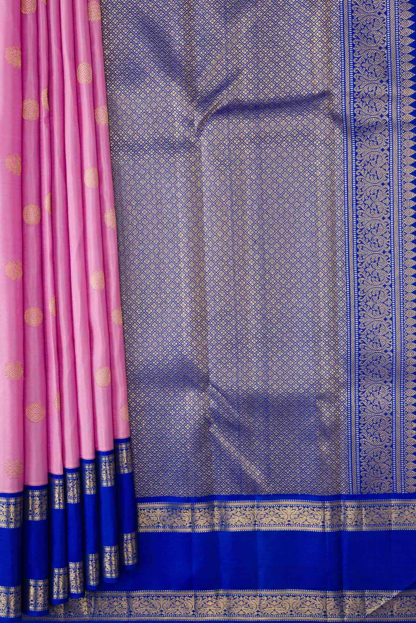 Pure Silk Pure Zari Lilac Dual Tone Kanchipuram Saree - Image 4