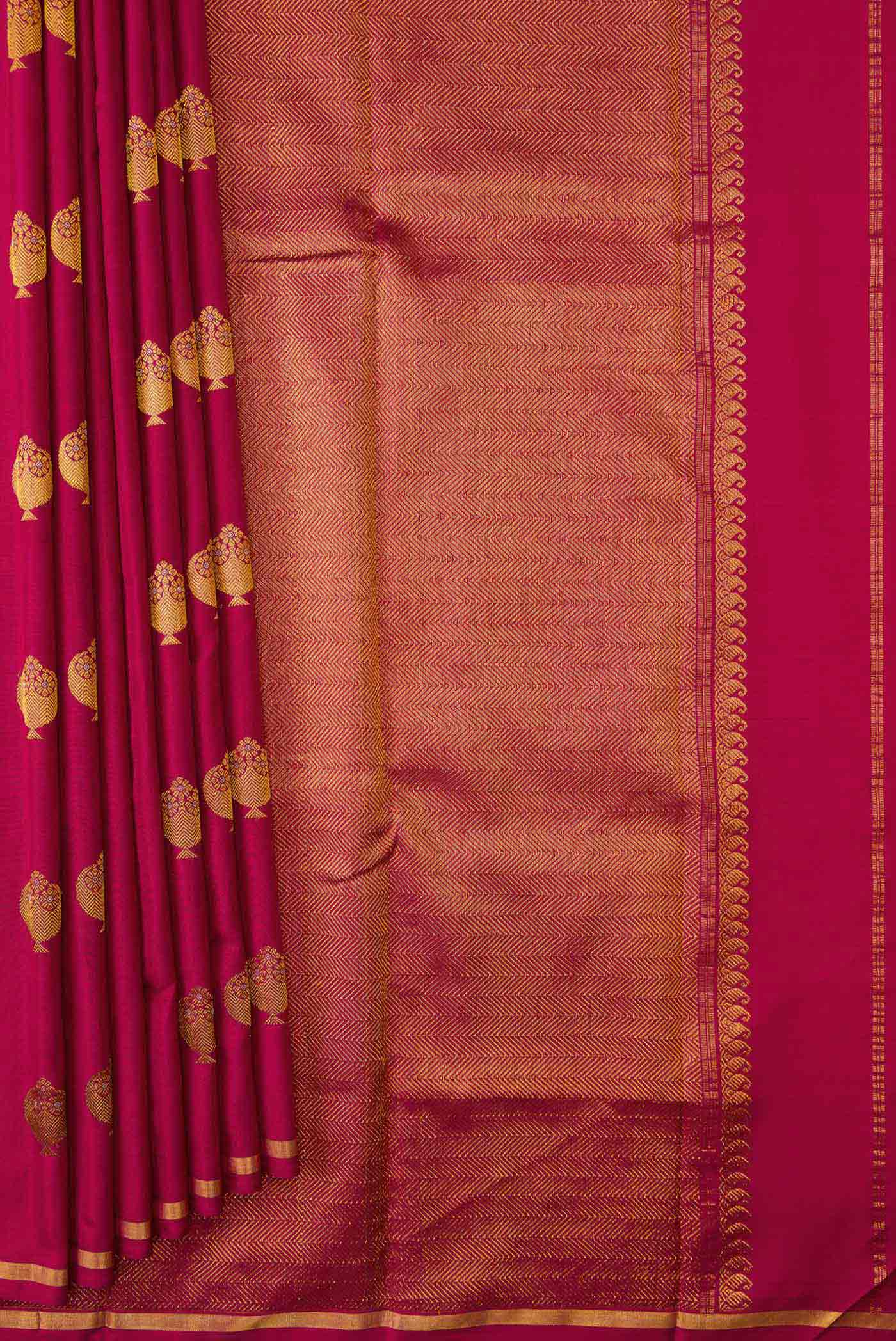 Pure Silk Pure Zari Magenta Dual Tone Kanjivaram Saree - Image 4