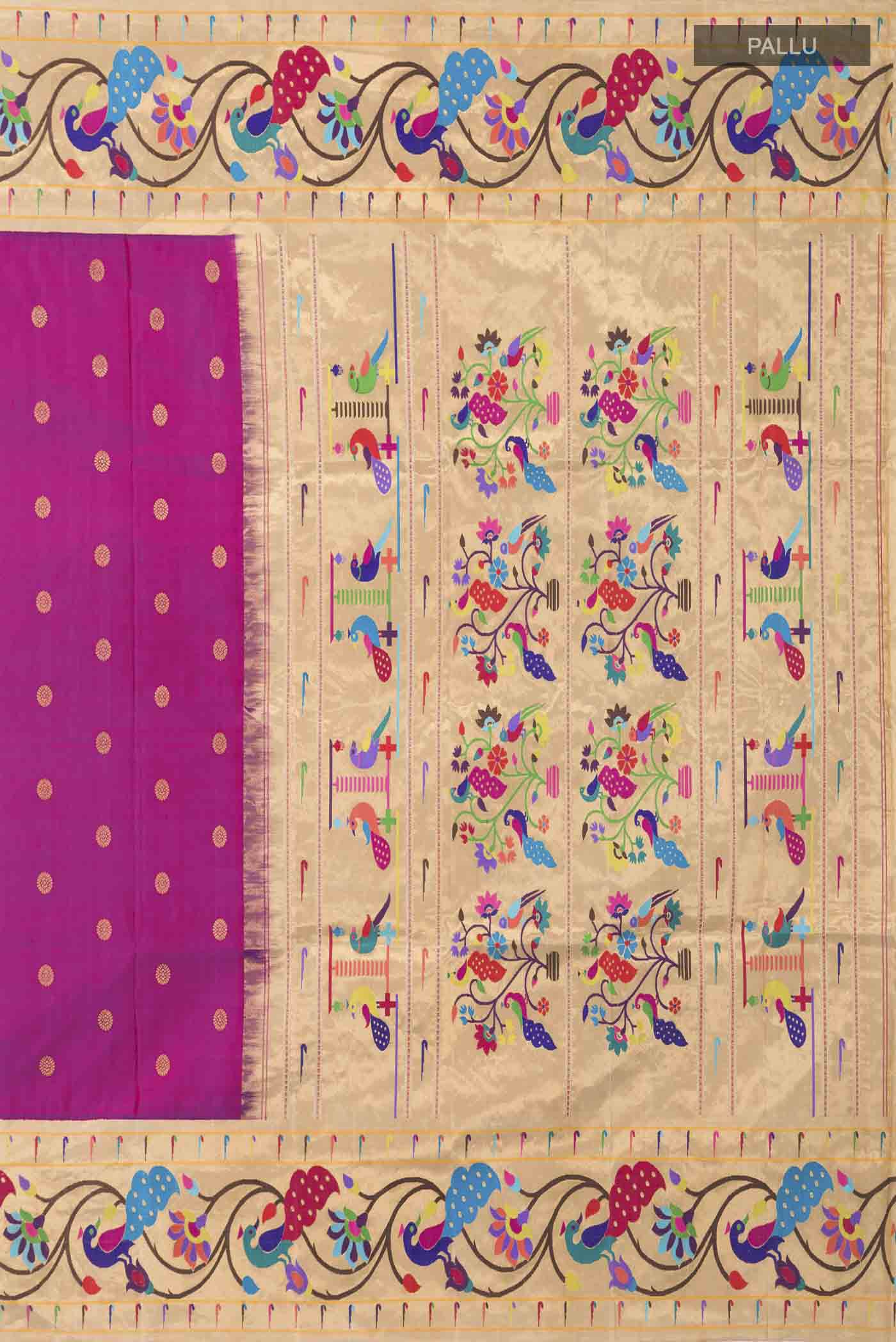 Pure Silk Pure Zari Magenta Gadwal Saree - Image 7