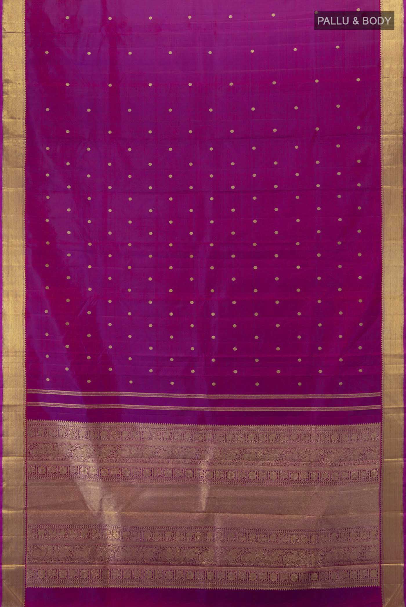 Pure Silk Pure Zari Magenta Kanchipuram Saree - Image 5