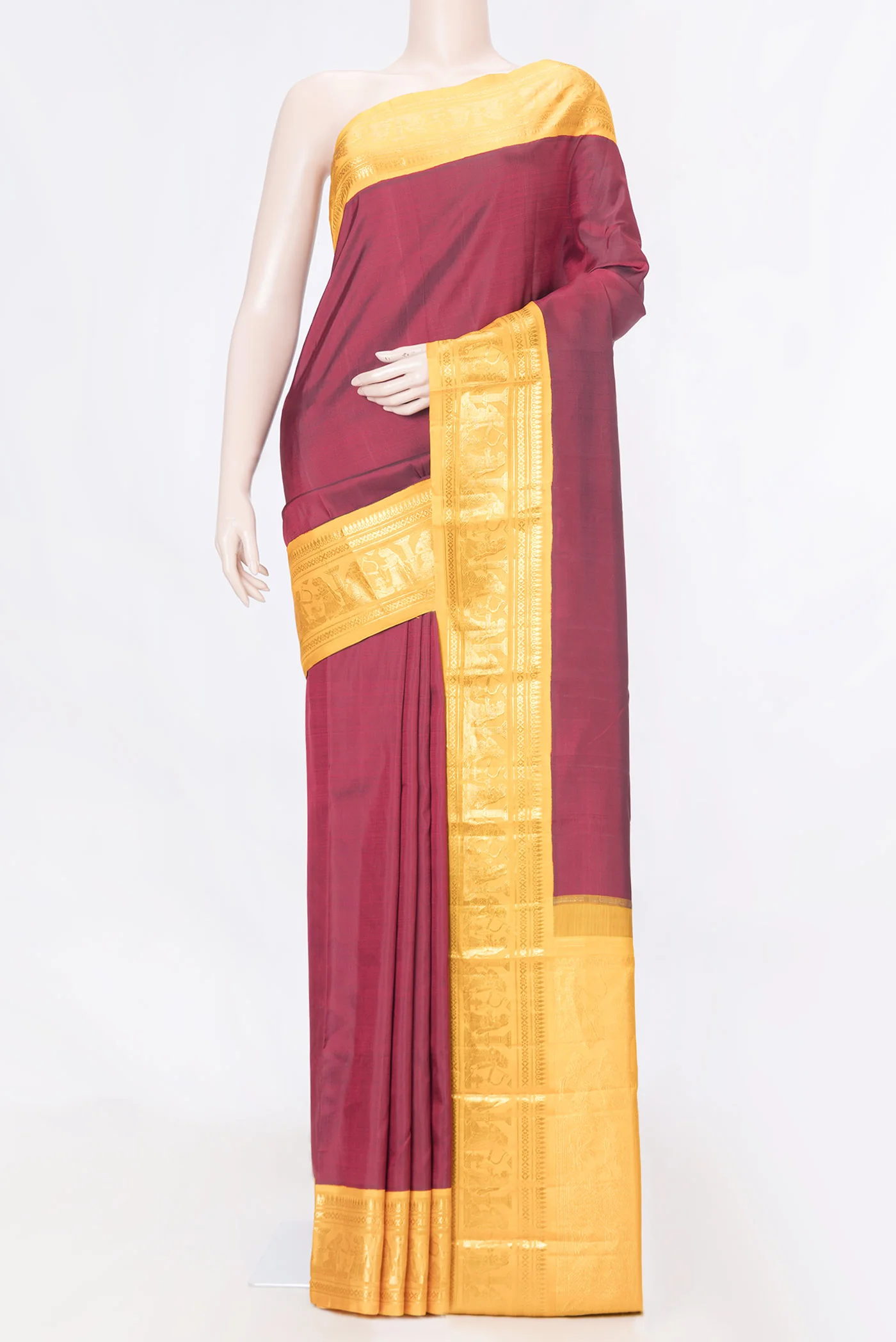 Pure Silk Pure Zari Maroon Dual Tone Kanjivaram Saree