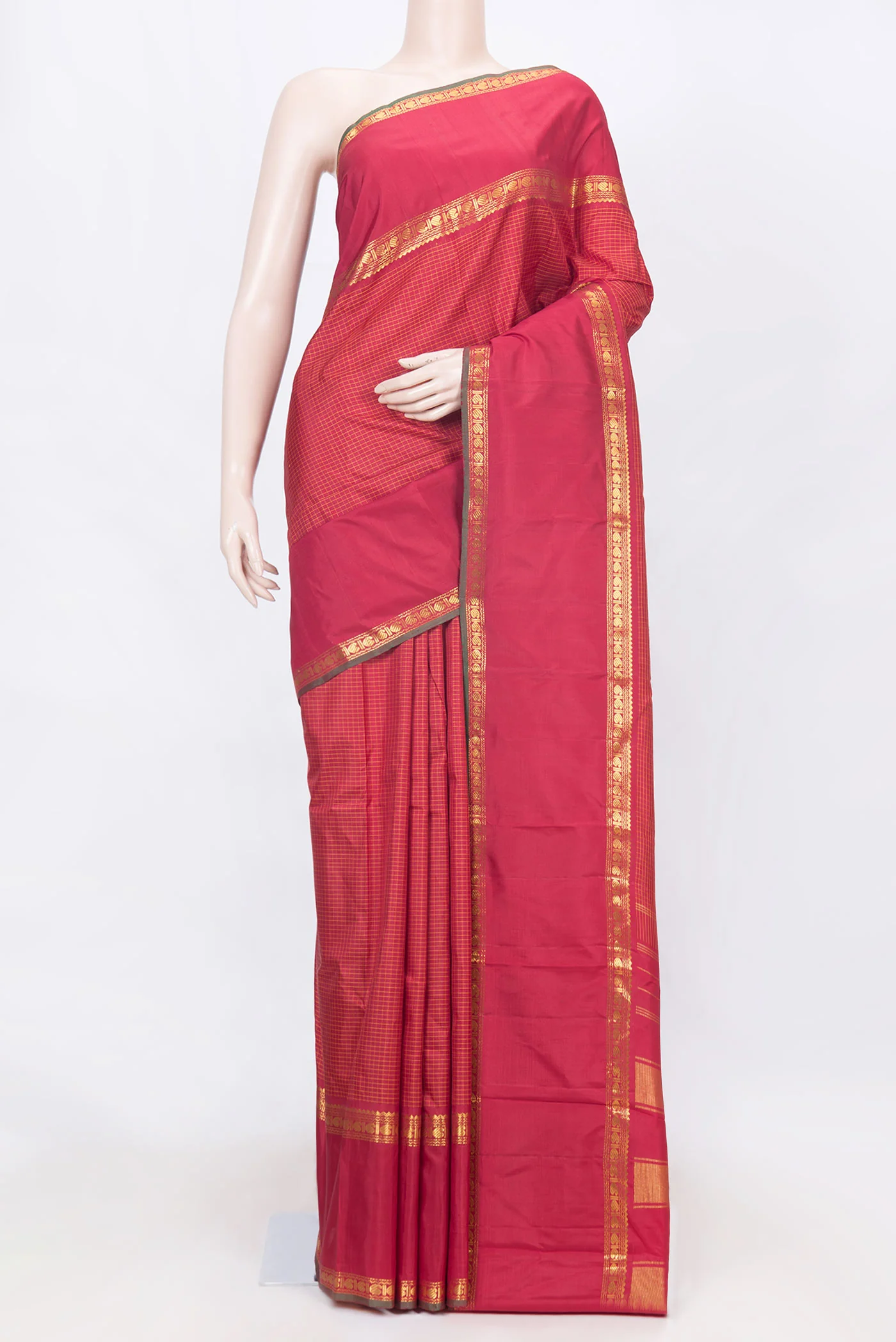 Pure Silk Pure Zari Maroon Dual Tone Kanchipuram Saree