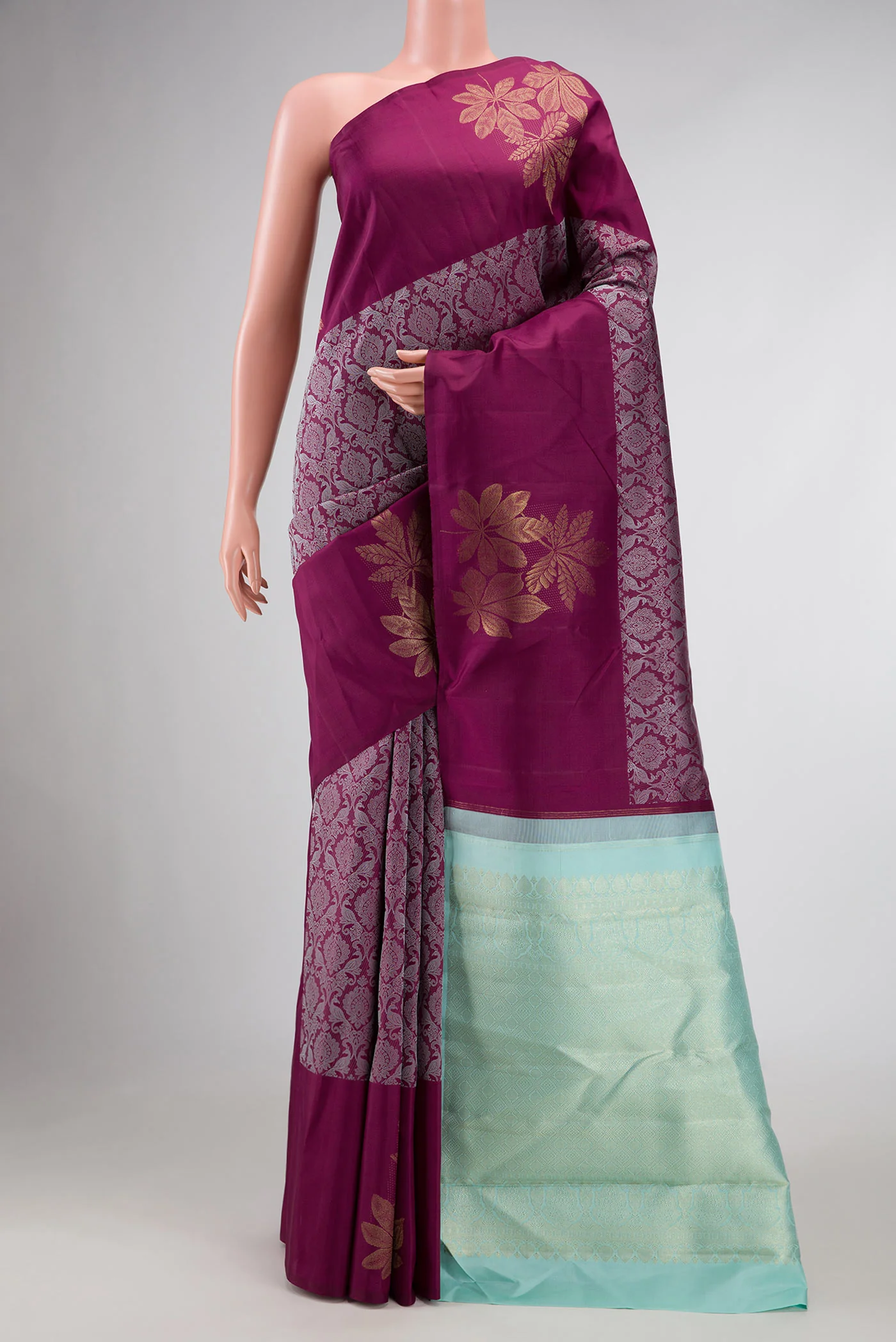 Pure Silk Pure Zari Maroon Dual Tone Kanchipuram Saree