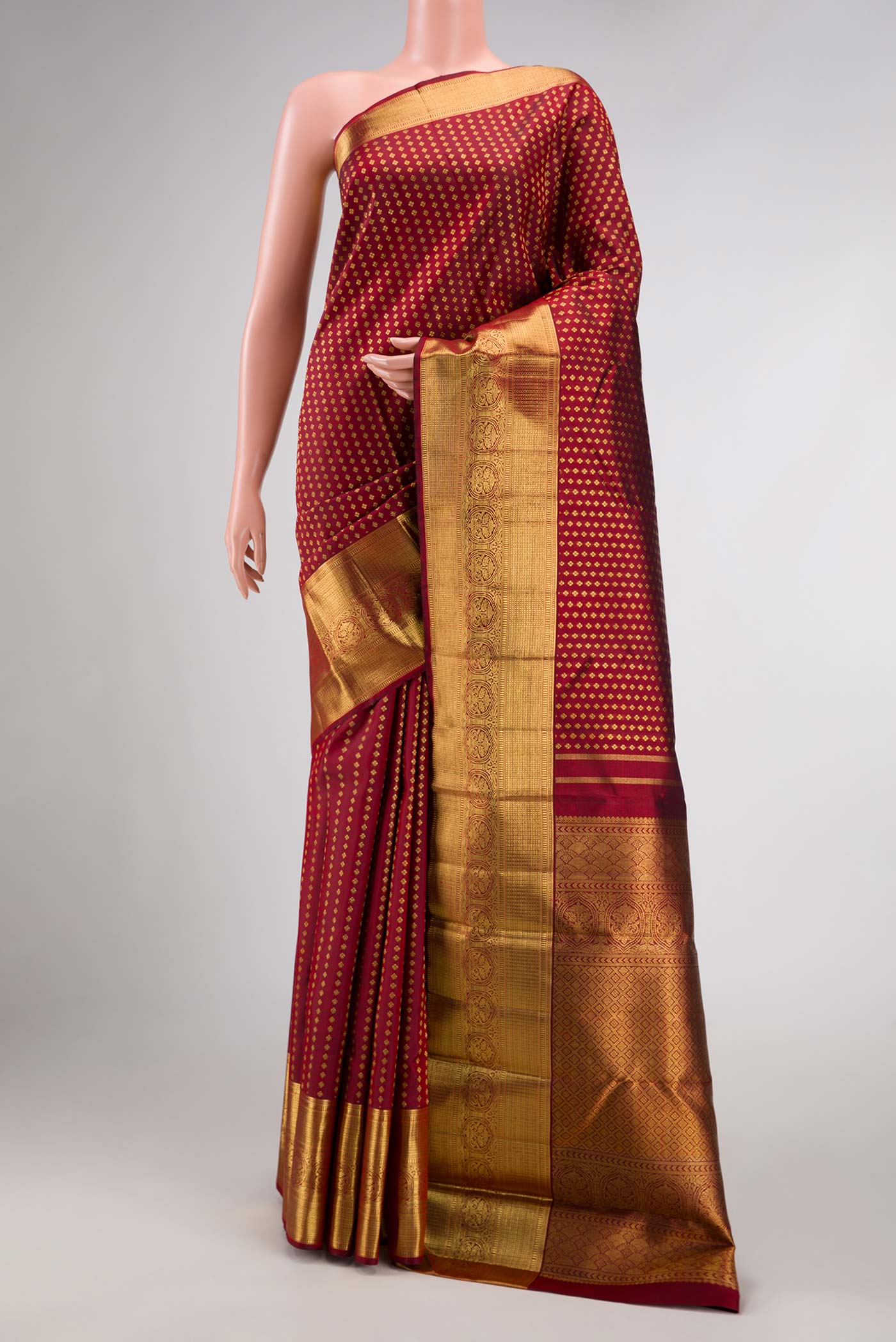 Pure Silk Pure Zari Maroon Dual Tone Kanjivaram Saree