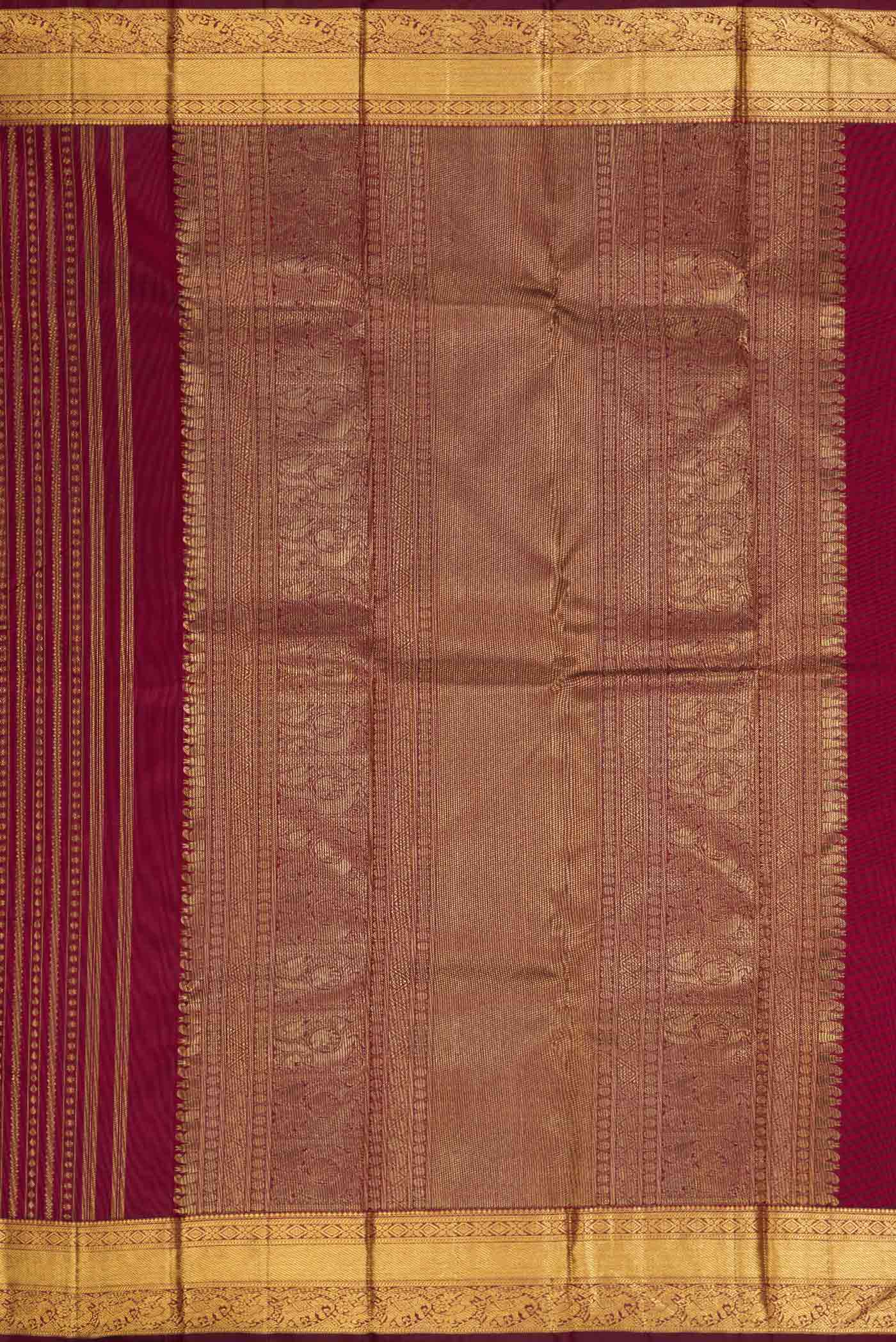 Pure Silk Pure Zari Maroon Dual Tone Kanchipuram Saree - Image 7