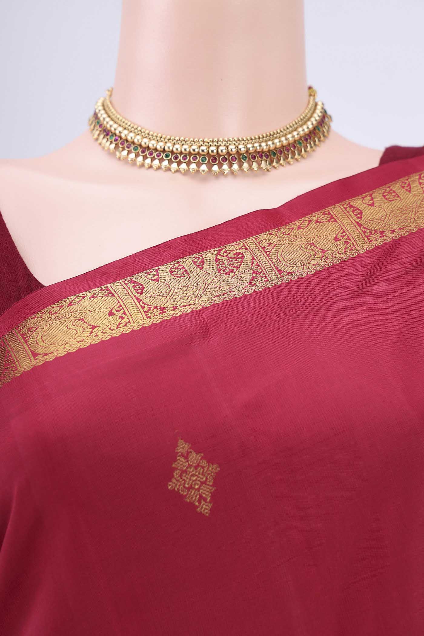 Pure Silk Pure Zari Maroon Kanchipuram Saree - Image 2