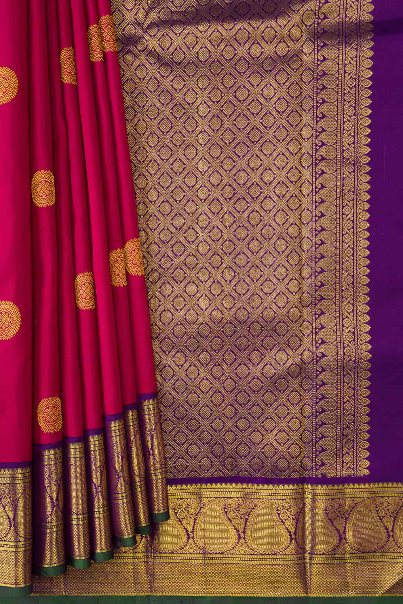 Pure Silk Pure Zari Maroon Dual Tone Kanjivaram Saree - Image 4