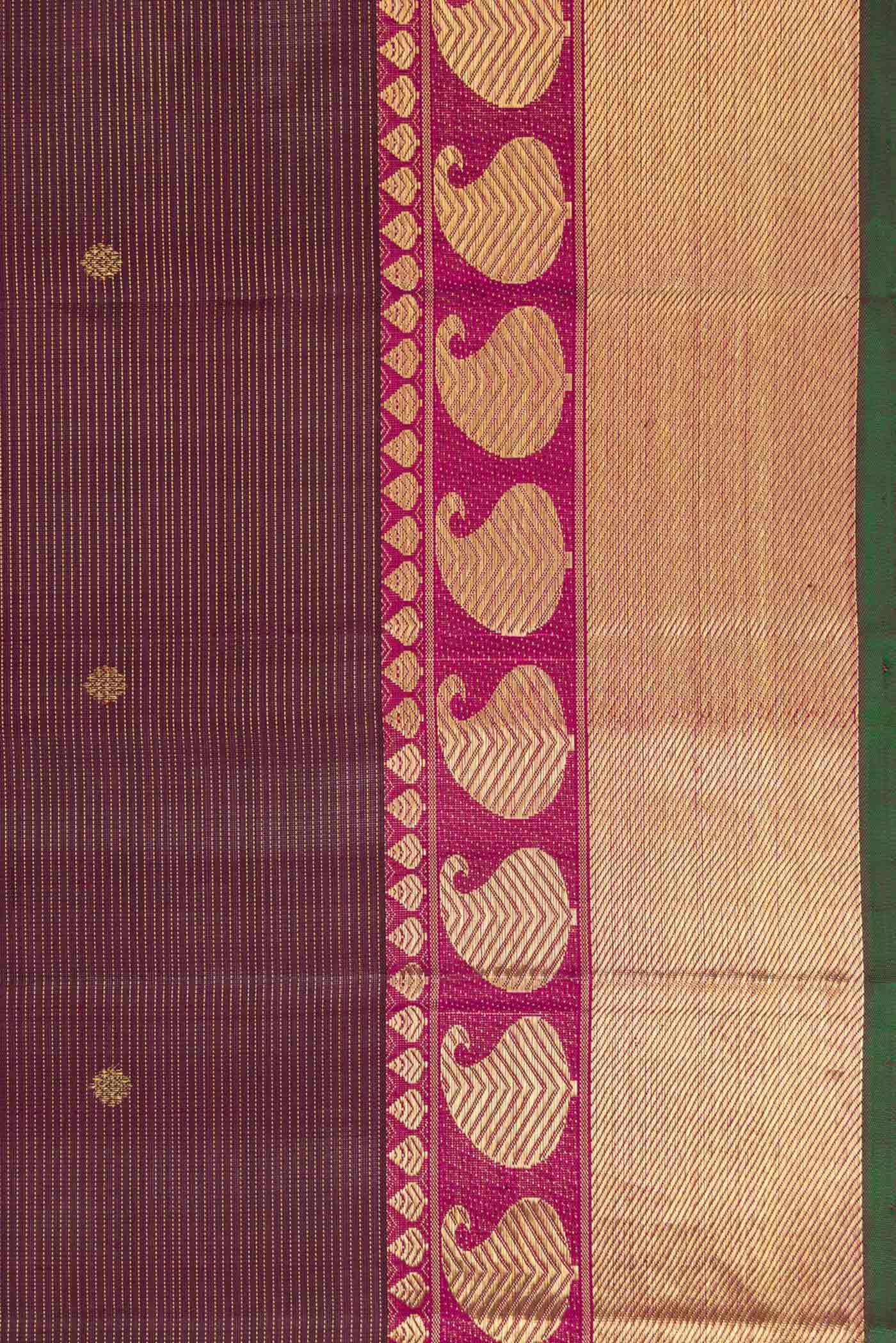 Pure Silk Pure Zari Coffee Brown Kanjivaram Saree - Image 3